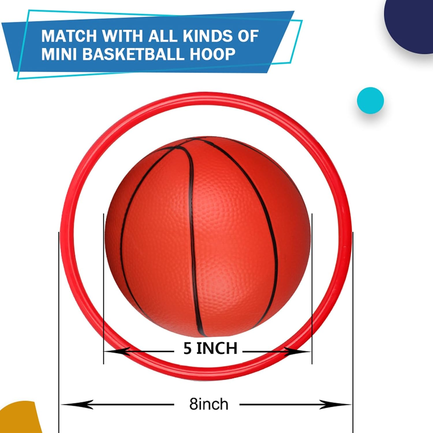 5 Inch PVC Mini Basketball for Indoor Hoops, Soft 5" Rubber Small Replacement Ball for over Door Hoop Sets, Little Balls for Adults & Kids image number 5