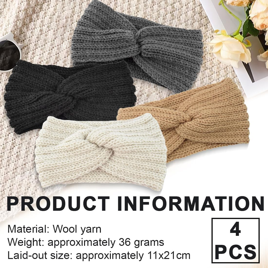 GGUFAY Bow Headband Women'S Winter Knitted Warm Headbands Ear Warmers Headband Hair Band Thick for Women Girls Elastic Crochet Thermal Headband (B) image number 4