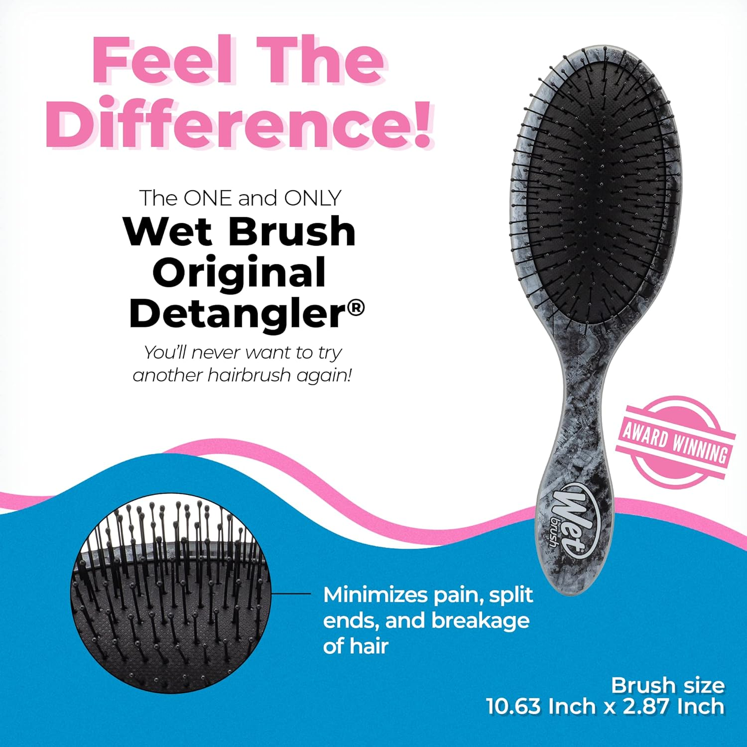 Wet Brush Original Detangler Hair Brush - Abstract Mineral Black Swirl - All Hair Types - Ultra-Soft Intelliflex Detangler Bristles Glide through Tangles with Ease - Pain-Free Comb for Men & Women - Dusty Rose image number 5