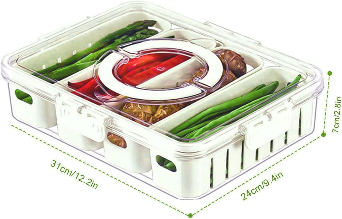 2 Pack Snackle Box Container,Portable Snack Box Compartment Divided Serving Tray with Lid and Handle,Clear Storage Organizer for Fruit Candy Nuts Veggie Perfect for Road Travel Party