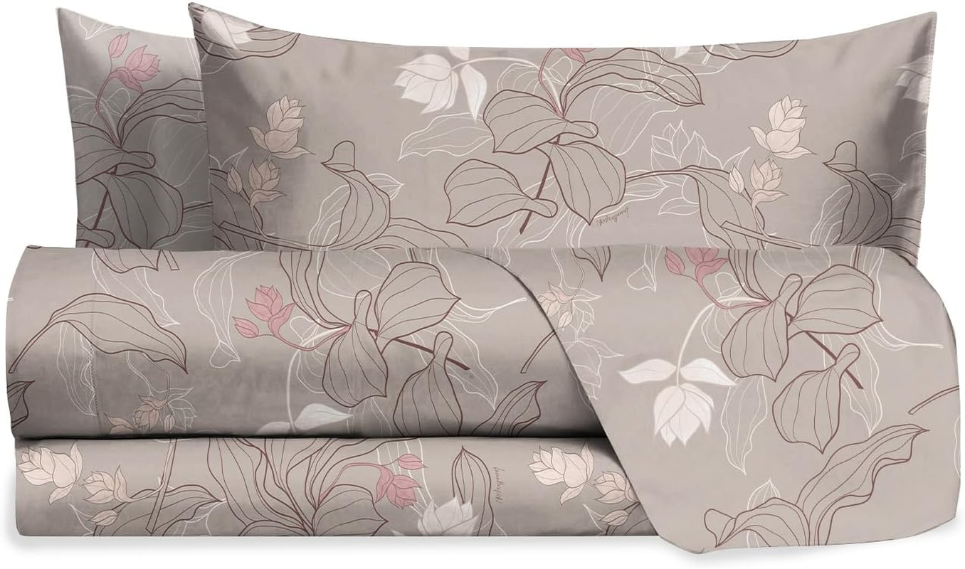 Hermet Laura Biagiotti Double Bed Linen Set, Cotton Patterned Bed Set, 100% Cotton, Top Sheet + Fitted Sheet + Pair of Pillowcases, Teia Cloud image number 3