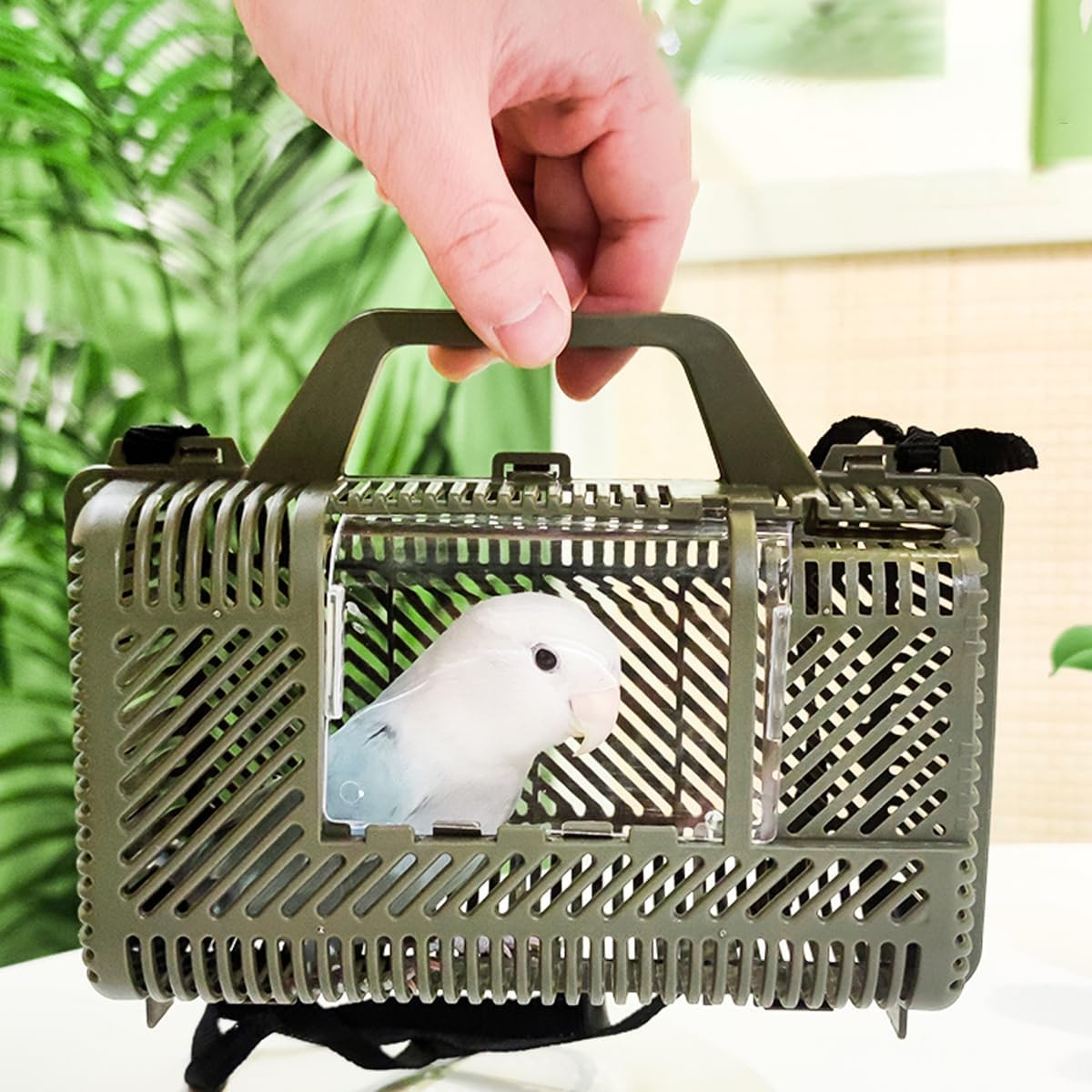 AIMALL Handheld Portable Parrot Travel Cage - Lightweight 96G, 360&deg; Ventilation & Triple Buckle for Small Parrots Budgies Cockatiels Birds image number 2
