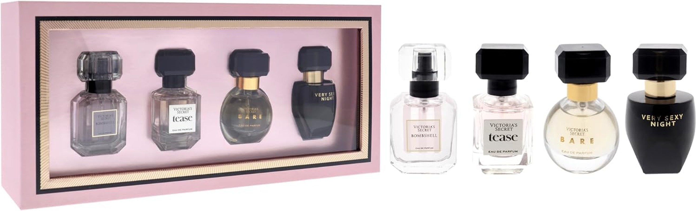 Fragrance Discovery Set by Victorias Secret for Women - 4 Pc Mini Gift Set 0.25Oz Bombshell EDP Spray, 0.25Oz Tease EDP Spray, 0.25Oz Bare EDP Spray, 0.25Oz Very Sexy Night EDP Spray image number 2