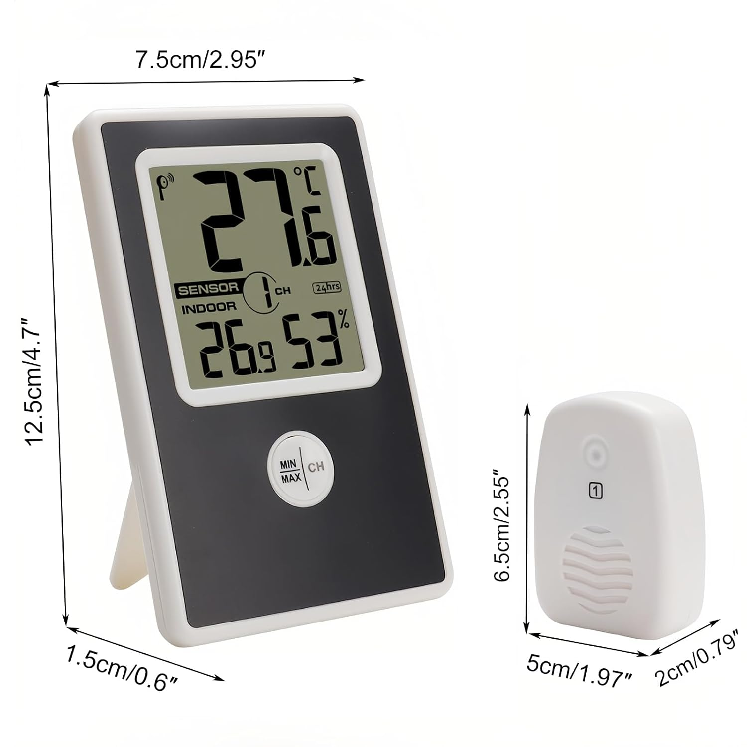 Lancoon Indoor Outdoor Thermometer Hygrometer with Wireless Sensor Digital LCD Temperature Humidity Monitor Max/Min Easy to Read Battery for Office Garden Greenhouse image number 2