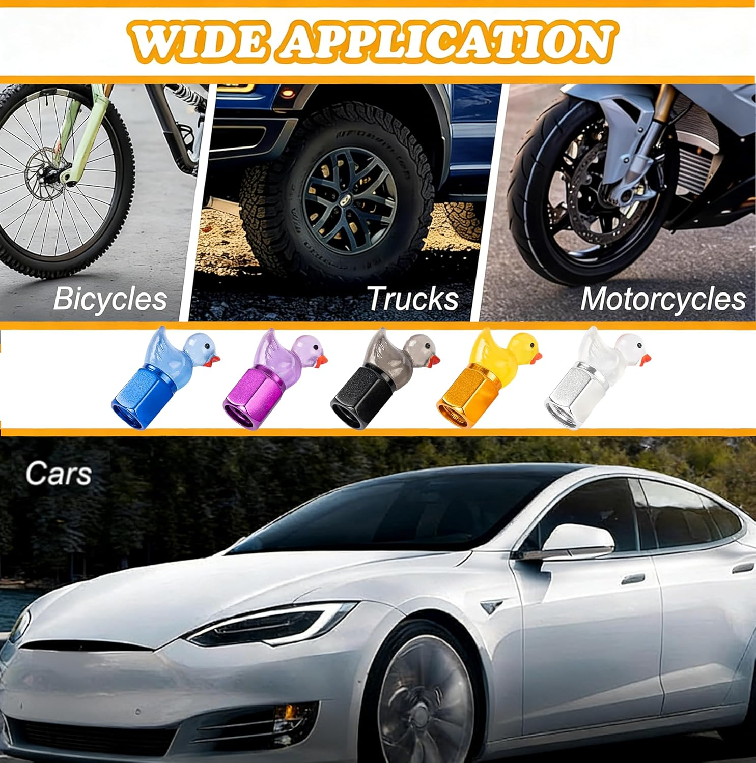 4 Pcs Cute Duck Car Tyre Valve Caps, Glow in the Dark Tire Valve Caps,Interesting and Practical Tyre Decoration, Universal for Cars, Suvs, Bike, Trucks and Motorcycles (White) image number 5