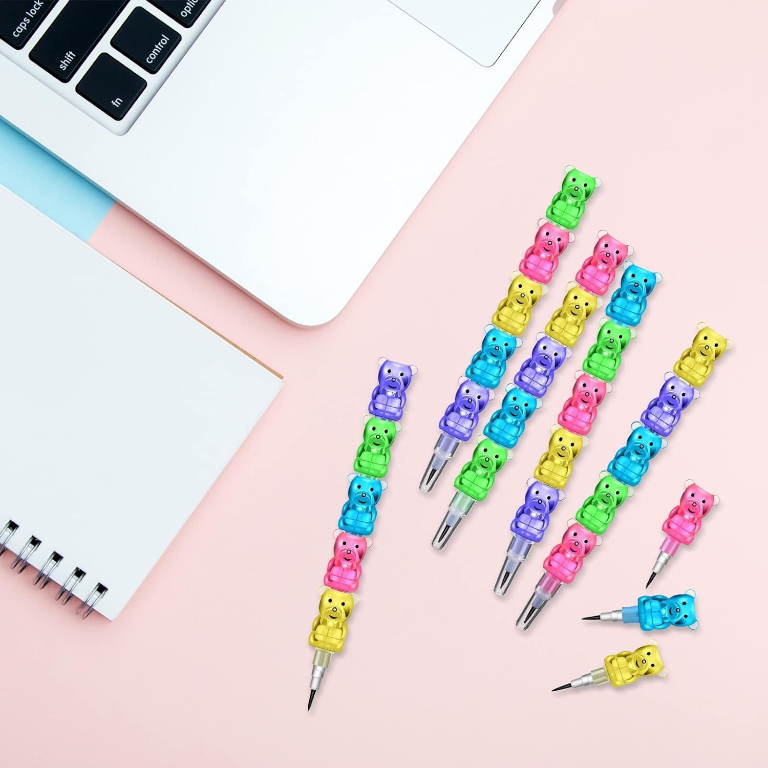 30 Pieces Stackable Bear Pencils, Colored Bear Stacking Pencils, Plastic 5 in 1 Gummy Bear Pencils Birthday Party Favors Supplies School Fun Gift image number 1