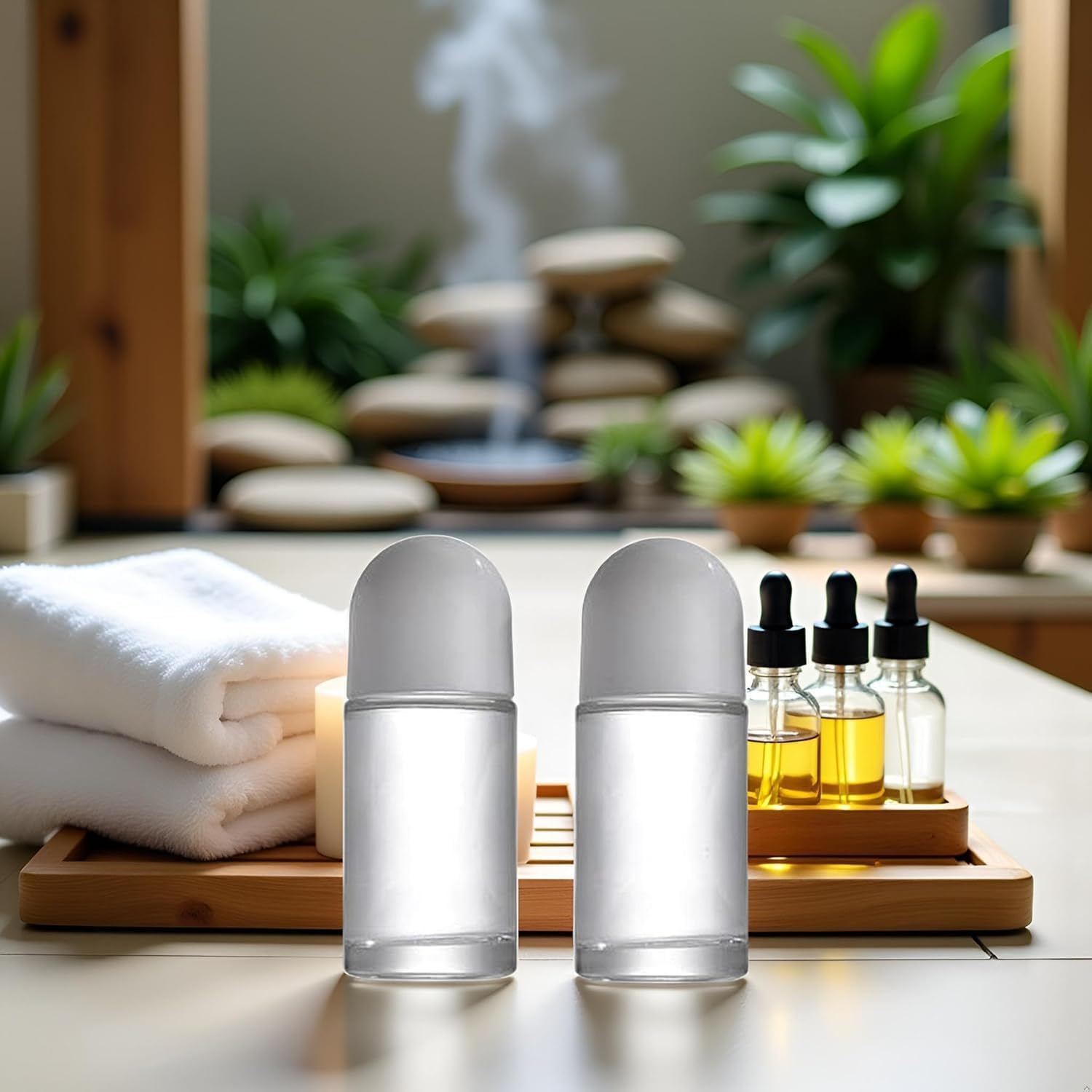2Pcs White 50ML Glass Empty Roller Bottles with Plastic Roller Ball, Roll on Bottles Containers Leak Proof Massage Ball with Cap for Essential Oil Refillable Containers image number 2