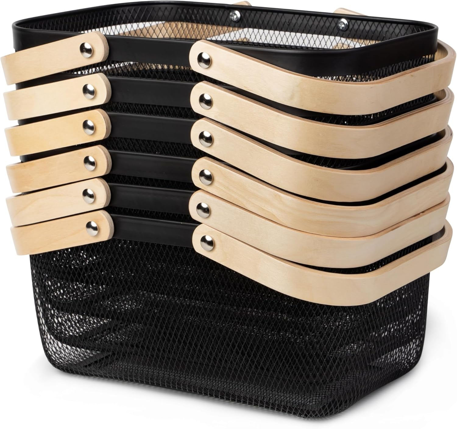 Blissful Little Home Mesh Storage Basket Set of 6 &ndash; Metal Wire Organiser Bins with Handles, Durable Powder-Coated Black Baskets for Pantry, Kitchen, Laundry and Home Organisation image number 5