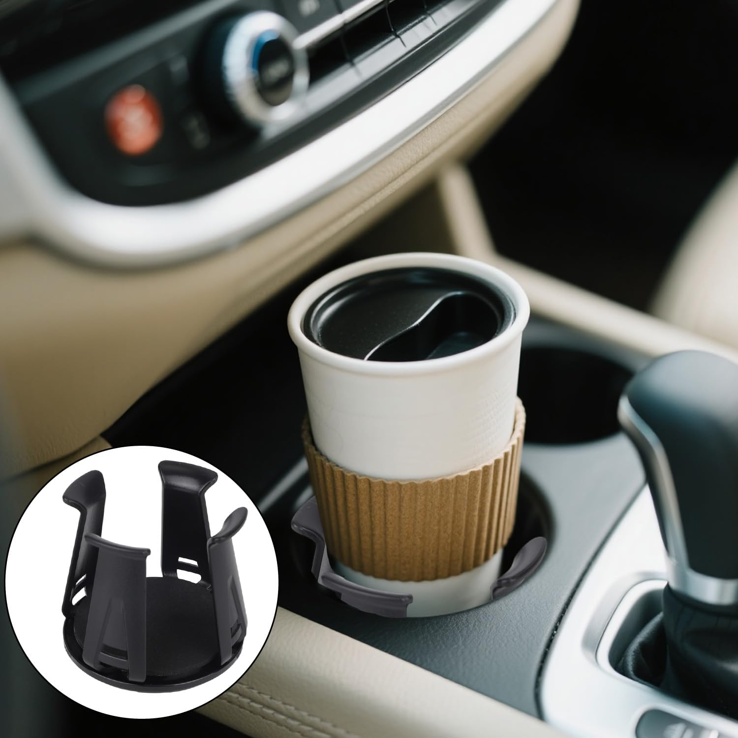 2Pcs Car Cup Holders Insert, Self-Adhesive Automotive Cupholder Wiggle Free Design Easy to Use Automotive Interior Accessories for Fixing Water Cups and Drinks (Black) image number 1