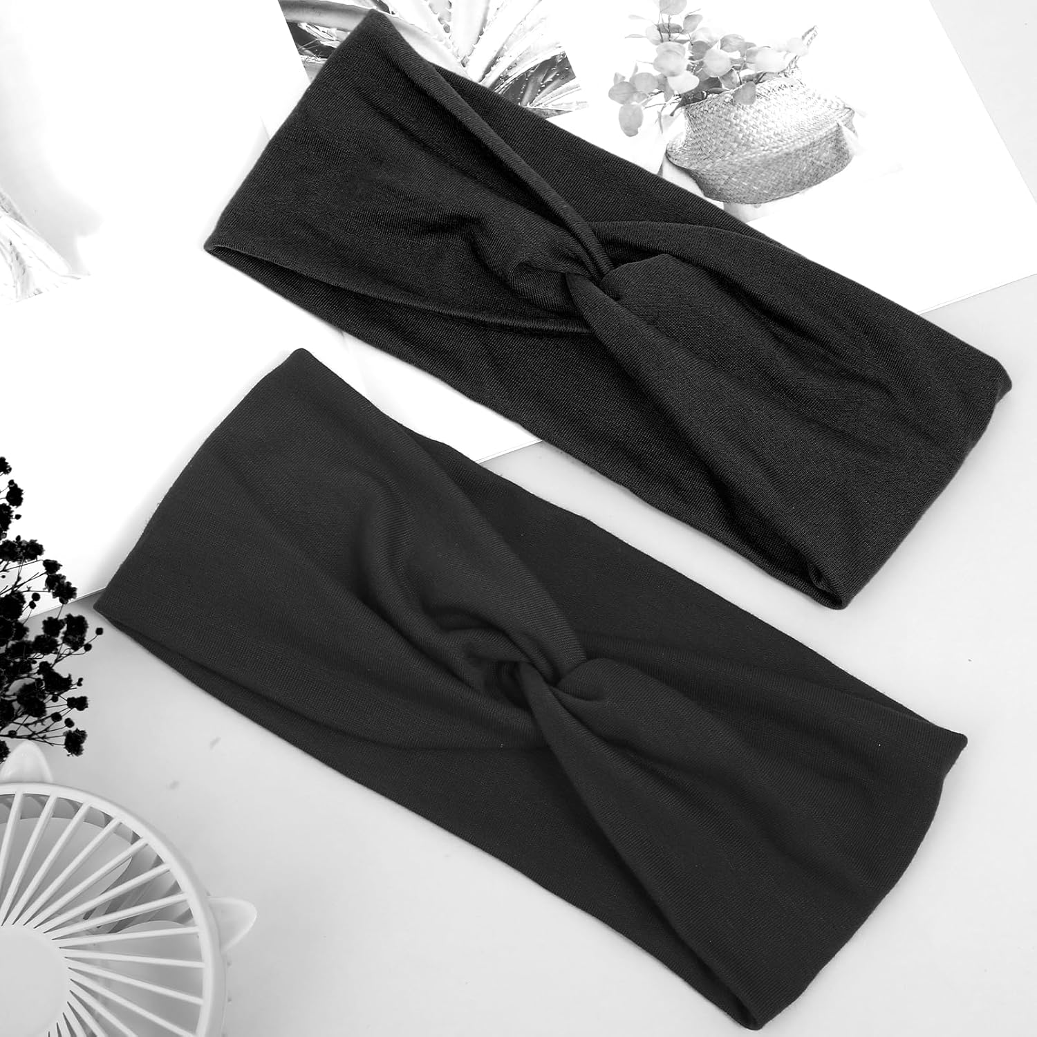 COMNICO Dimeho 2Pcs Wide Headbands for Women Turban Headbands for Women Wide Vintage Head Twist Knotted Stretchy Wraps Head Bands Hair Accessories Black Large African Style Head Bands