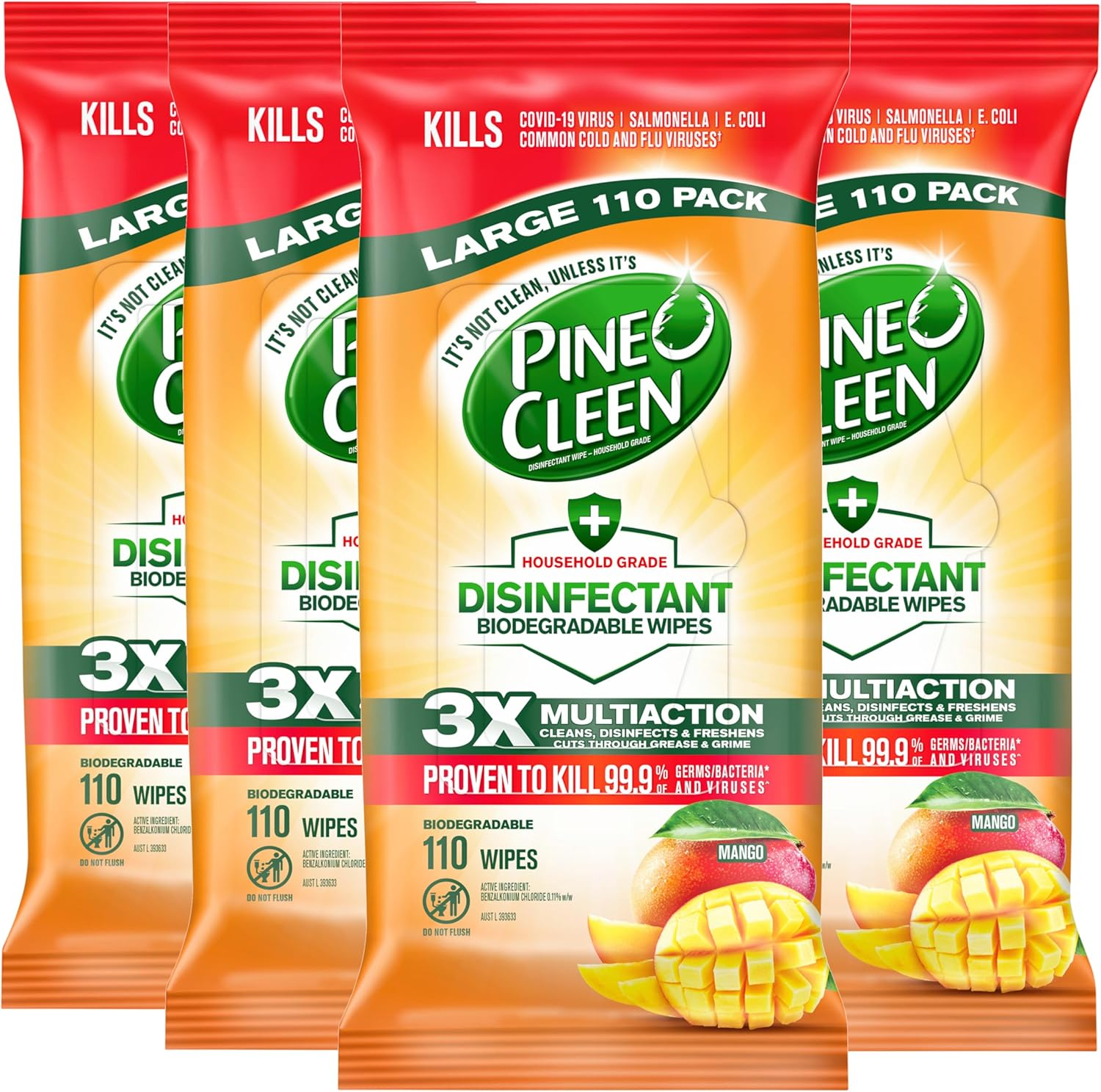 Pine O Cleen Disinfectant Wipes Mango 440 Pack (110S X 4) image number 4