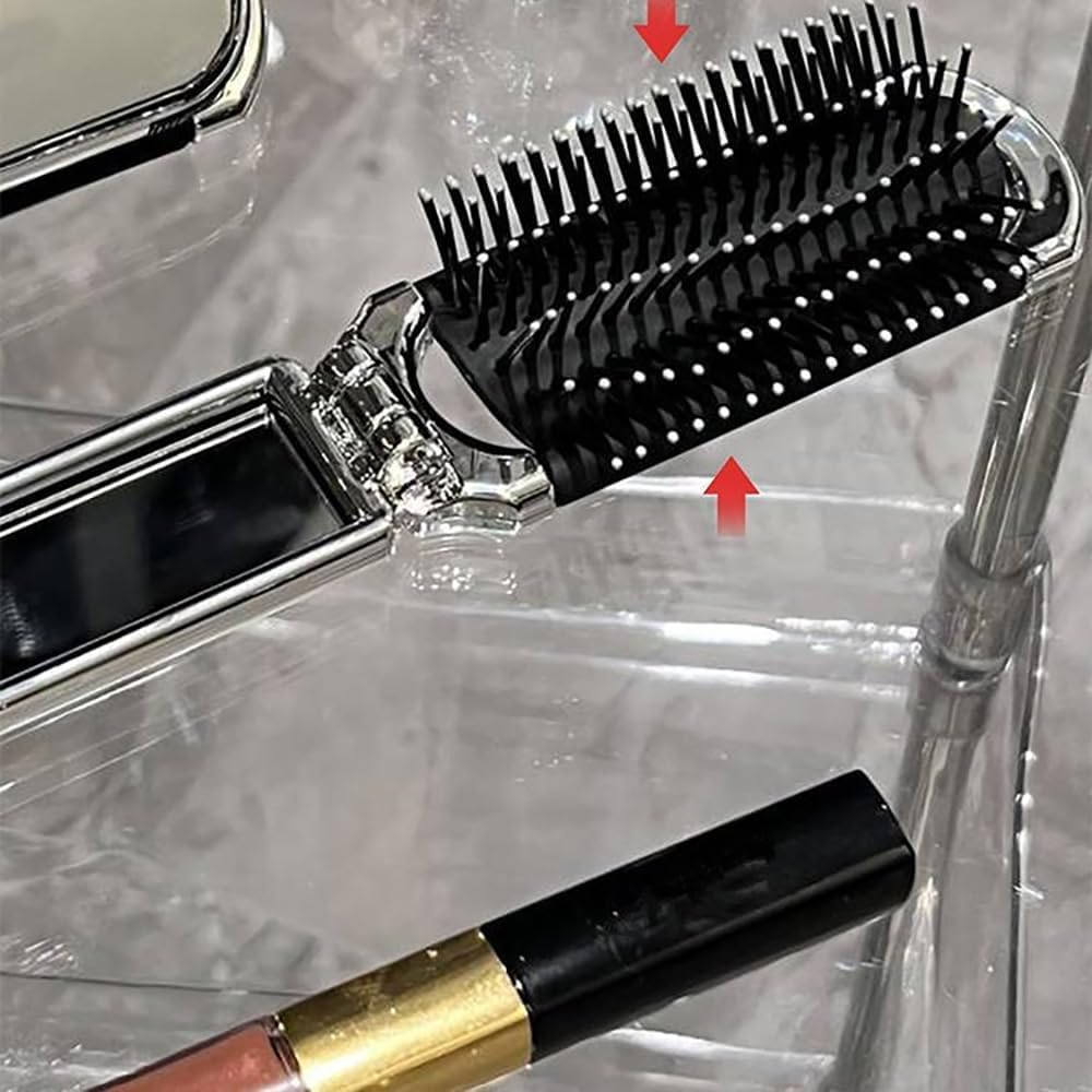 Mini Hair Brush with Mirror,Folding Travel Hair Brush Collapsible Hair Comb Portable Compact Pocket Size Anti-Static Hairbrush for Curly Thin Long Short Wet Dry Hair