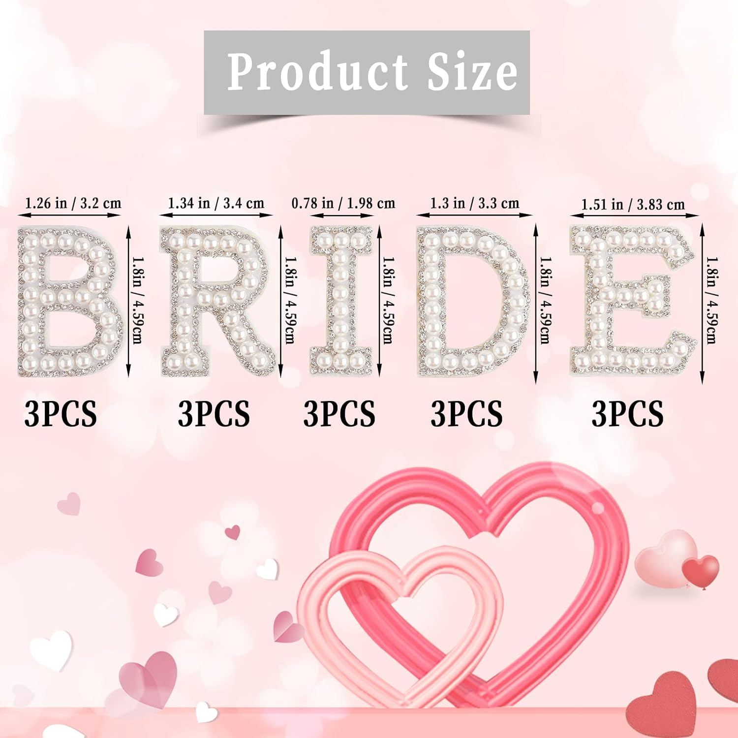 KINBOM 15 Pieces Letter Patches Pearls, Appliques Bridal Pearls Rhinestones Shiny Adhesive Letter Patches for Clothes Hats Shoes DIY Craft Supplies image number 5