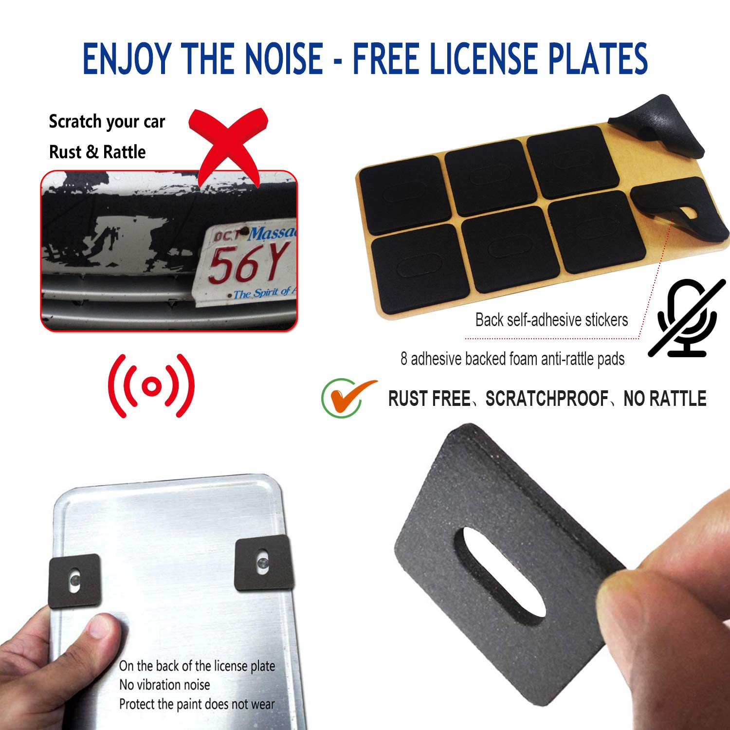 ZXFOOG anti Theft License Plate Screws- Stainless Steel Bolts Fasteners Kits for Car Tag Frame Holder, Tamper Resistant Mounting Hardware,1/4"(M6) Security Screw Set,Rust Proof,Chrome Screw Caps Cover - Chrome License Screws Caps image number 4