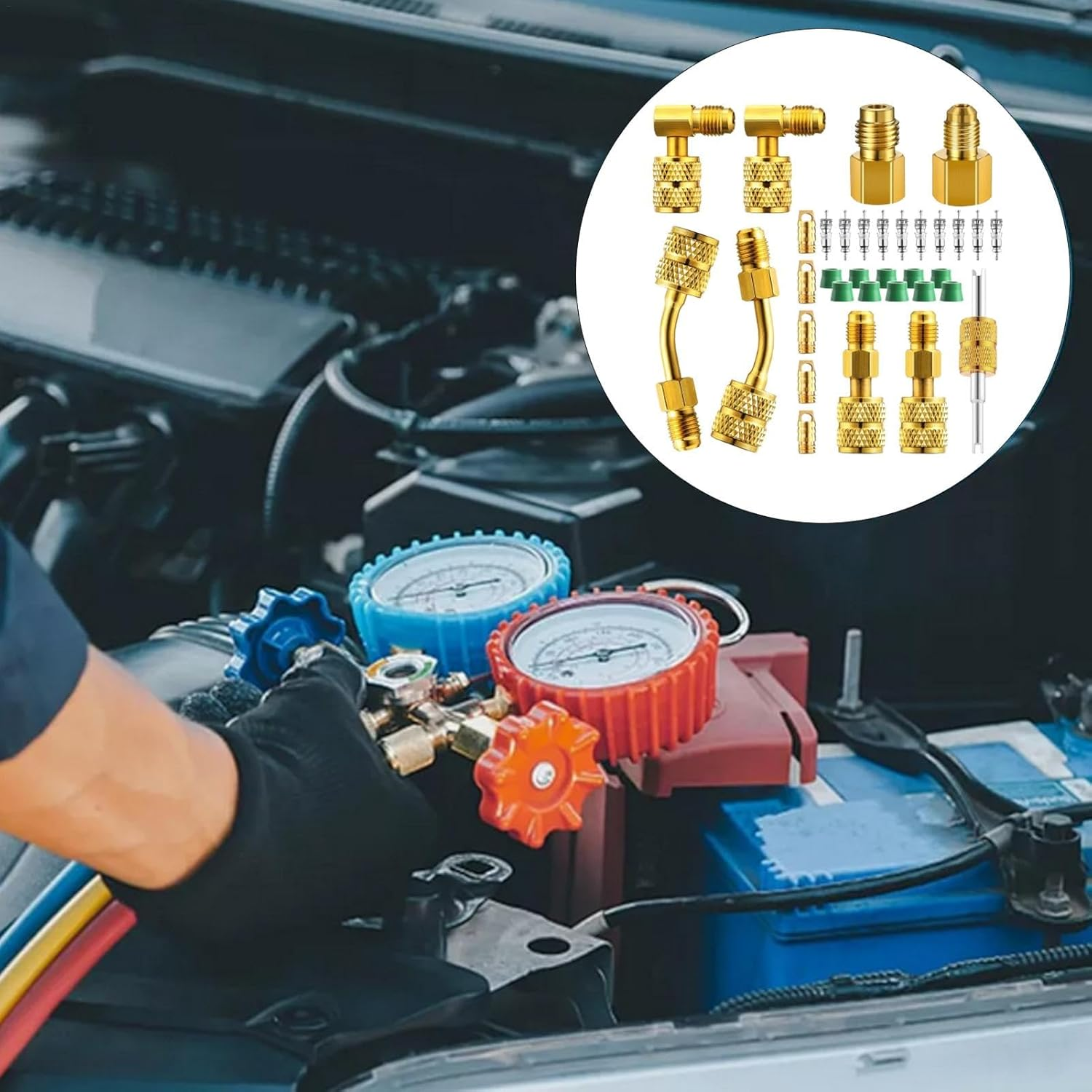 Generisch R410A HVAC Adapter, R410A Adapter Kit | Brass AC Fittings and Adapters, Air Conditioning Adapter - Versatile AC Quick Connect Refrigeration Adapter for Split Air Conditioners, HVAC image number 5