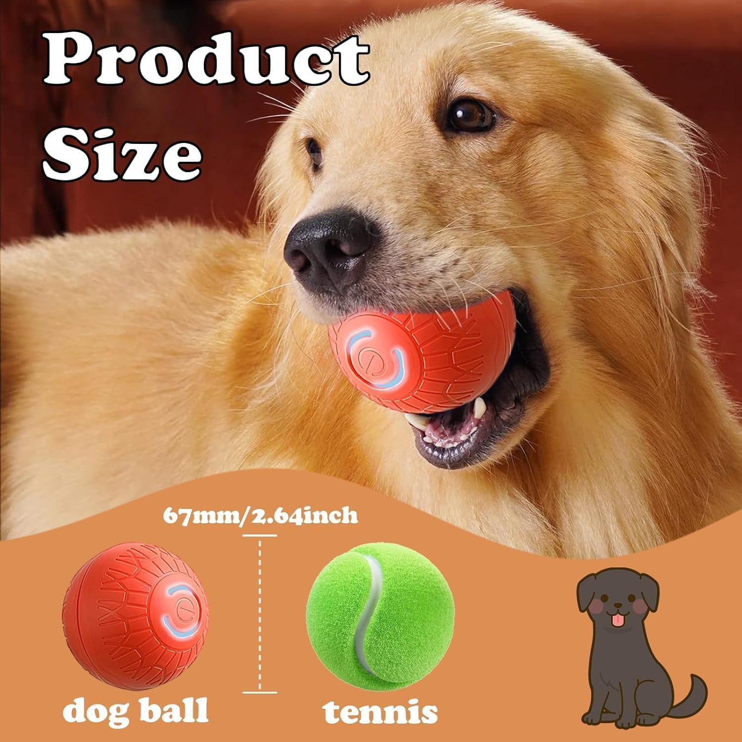 TEKXDD Interactive Dog Ball - Dog Toys, Indestructible Dog Moving Ball, Pet Playthings for Outdoor & Indoor Playtime - Orange image number 4