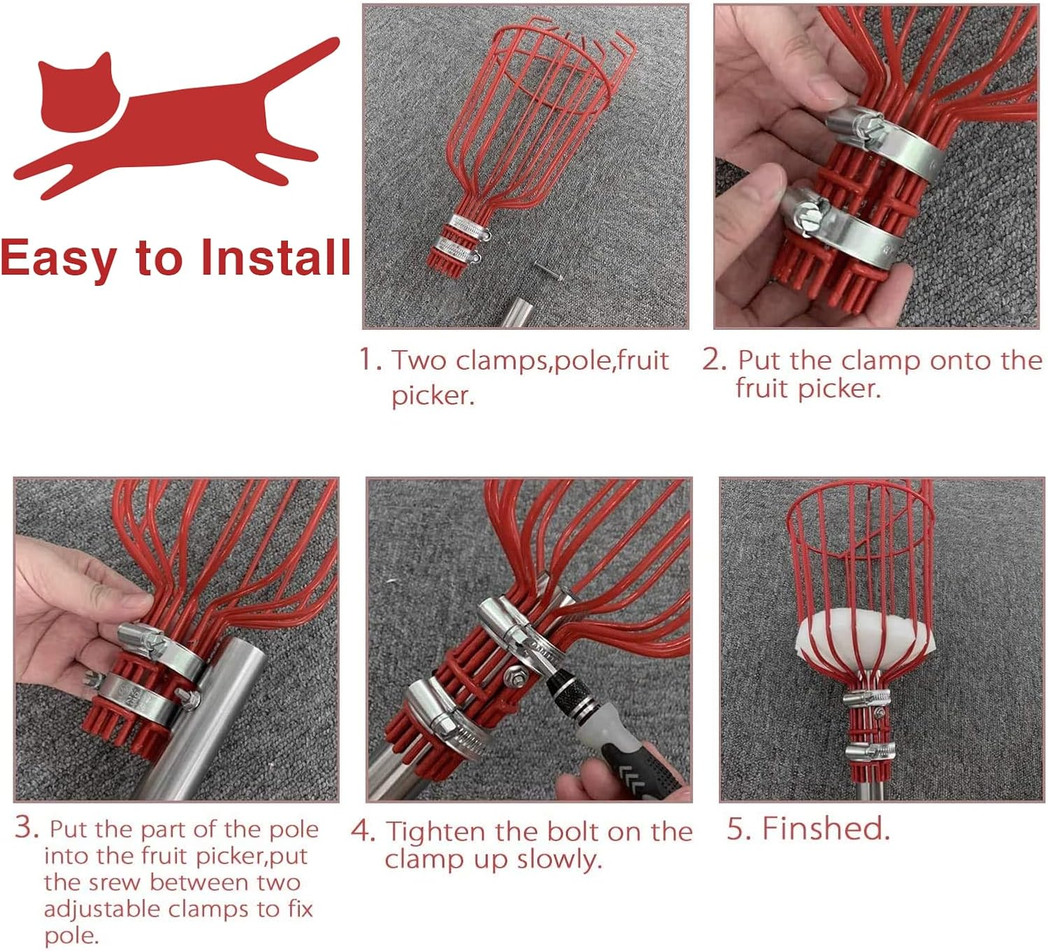 Donsail Fruit Picker Pole Tool with Basket Telescoping Long Handle, 35-65 Inch Adjustable Apple Orange Picker Pole Tool with Basket for Avocado Acorn Lemon Pear Mango Tree Picker image number 3
