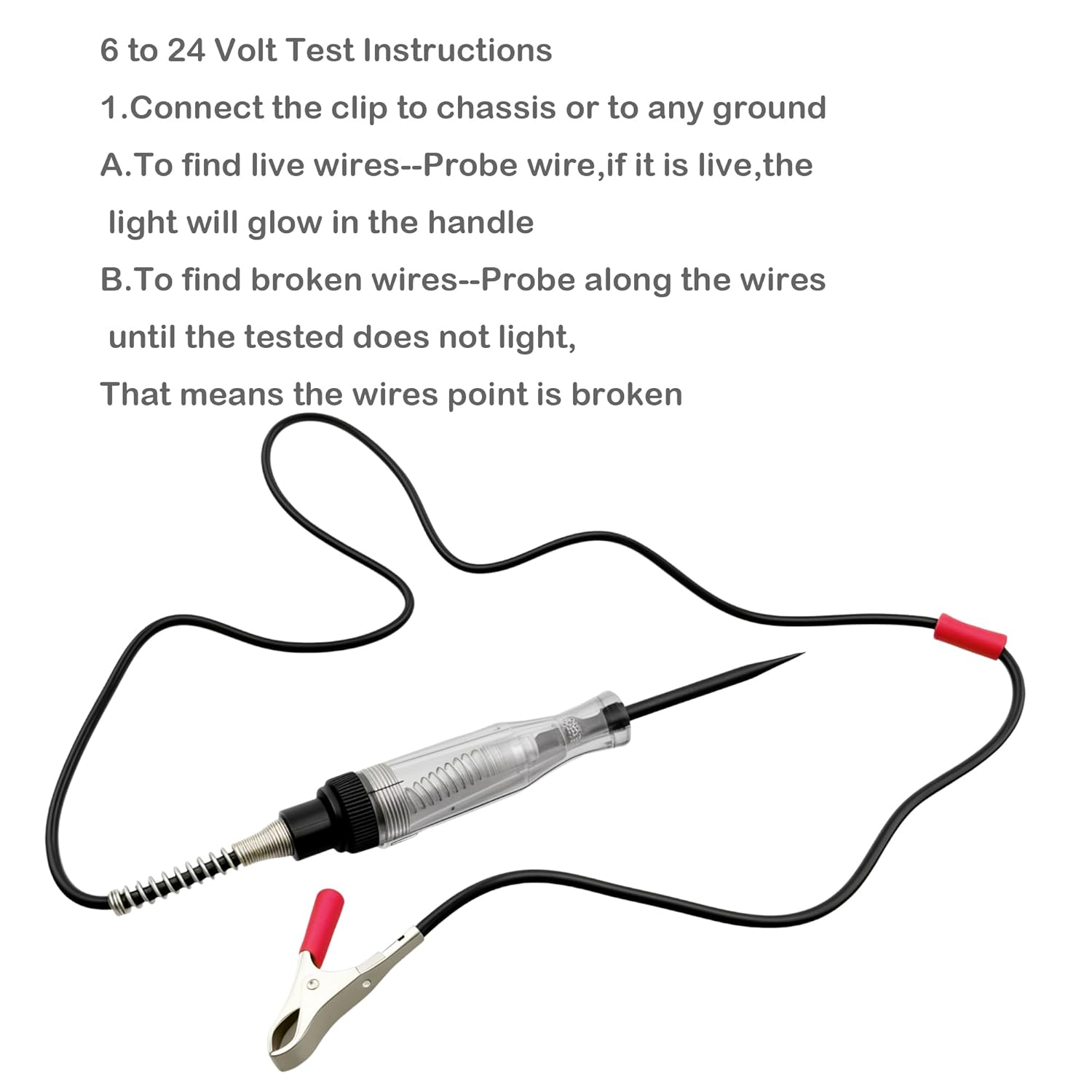 EFGTEK Test Light Automotive Electric Tester Pen 6V to 24V DC Circuit Tester with Light for Continuity Voltage Electrical Fuse with Sharp Probe&Alligator Clip for Sedan, SUV, RV, Truck,Car image number 3