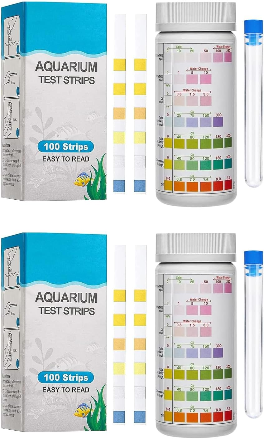 Proxima Direct 7 in 1 Aquarium Test Kit 200 Pack Fish Tank PH Test Strips with 2 Bottles Water Test Kit to Detect PH Nitrite Nitrate Chlorine Carbonate Total Alkalinity Hardness image number 2