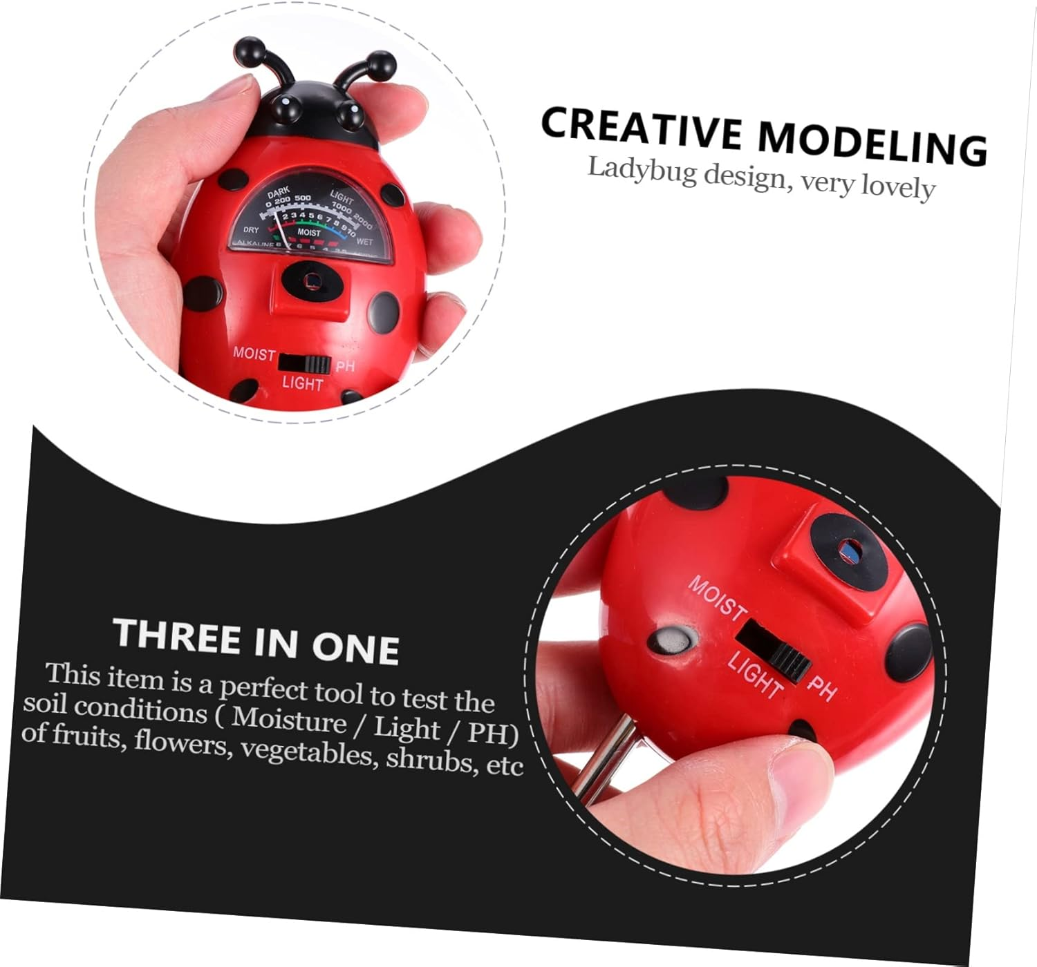 BESPORTBLE 2Pcs Ladybug Soil Tester Kit Ph Moisture Light for Gardening Planting Supplies image number 1