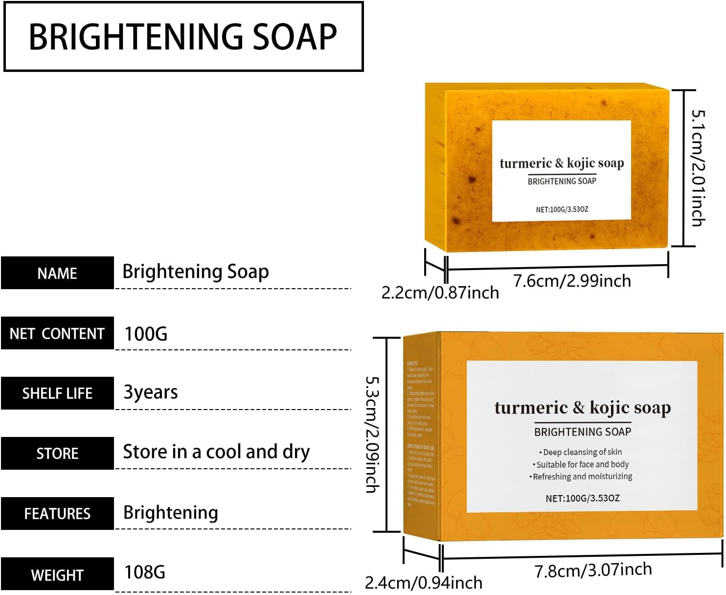 Menuha Kojic Acid Turmeric Soap, Bar Soap, Hydrating Facial Radiance Pads, Kojic Acid Dark Spot Remover Soap for Hyperpigmentation, Exfoliating Pads Collagen, Natural Turmeric Handmade Soap (1Pcs) image number 3