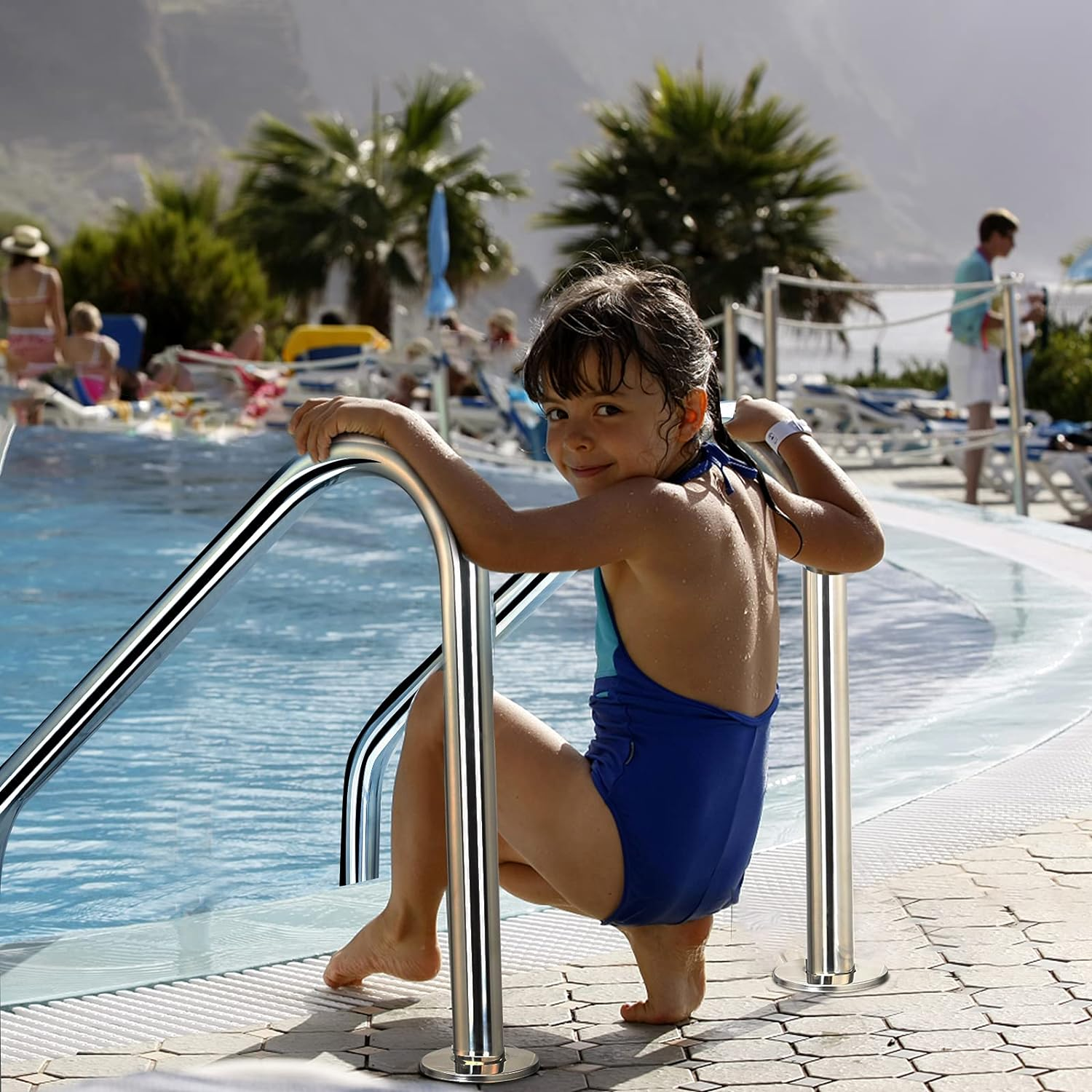 Costway 3-Step Split Stainless Steel Pool Ladder, Heavy Duty Steel Ladder for in Ground Pools, Pool Ladder W/Easy Mount Leg, Non-Slip Footstep image number 5