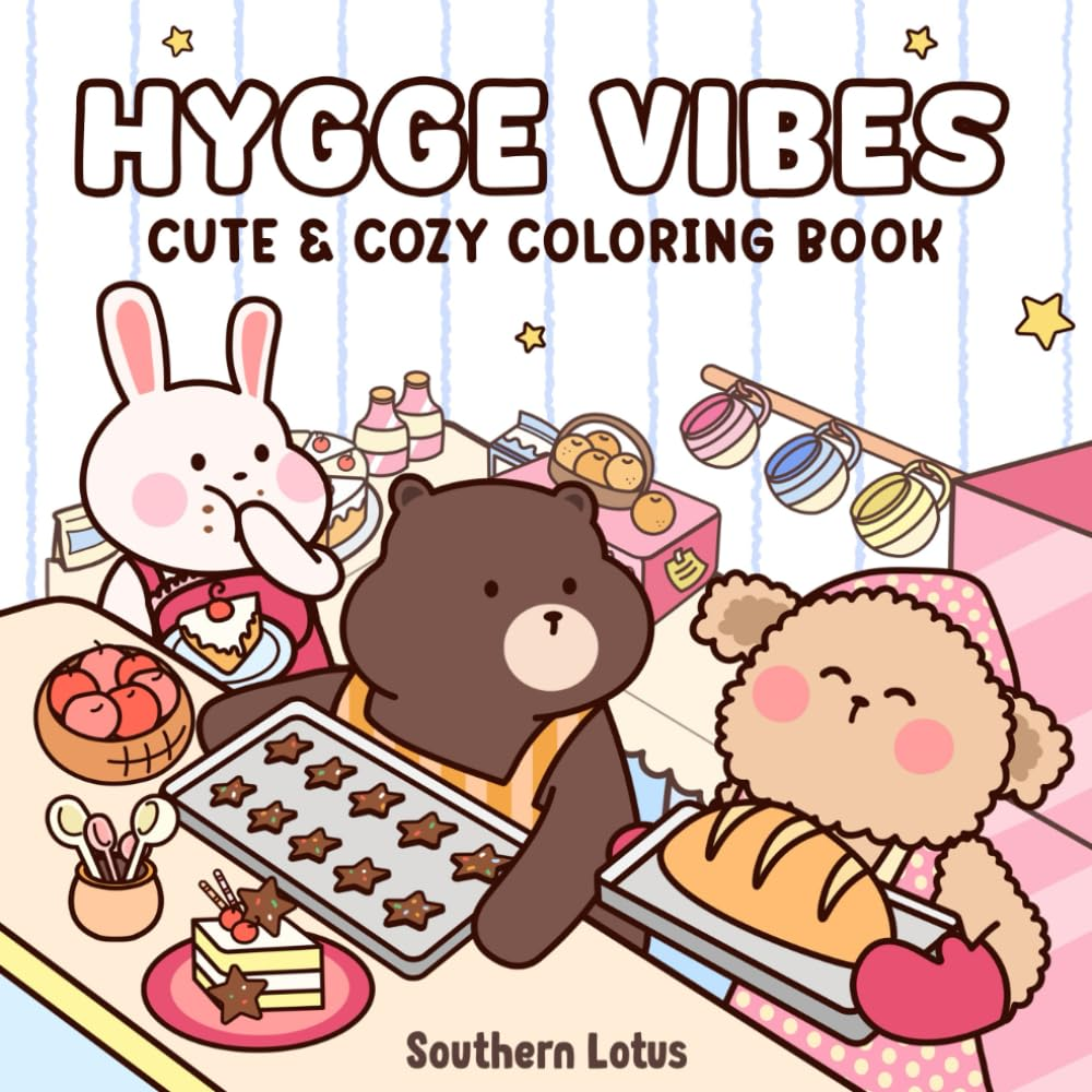 Hygge Vibes: Coloring Book for Adults and Kids with Cute and Easy Designs of Adorable Animals and Cozy Scenes, Bold and Simple Drawings for Relaxation and Stress Free image number 1