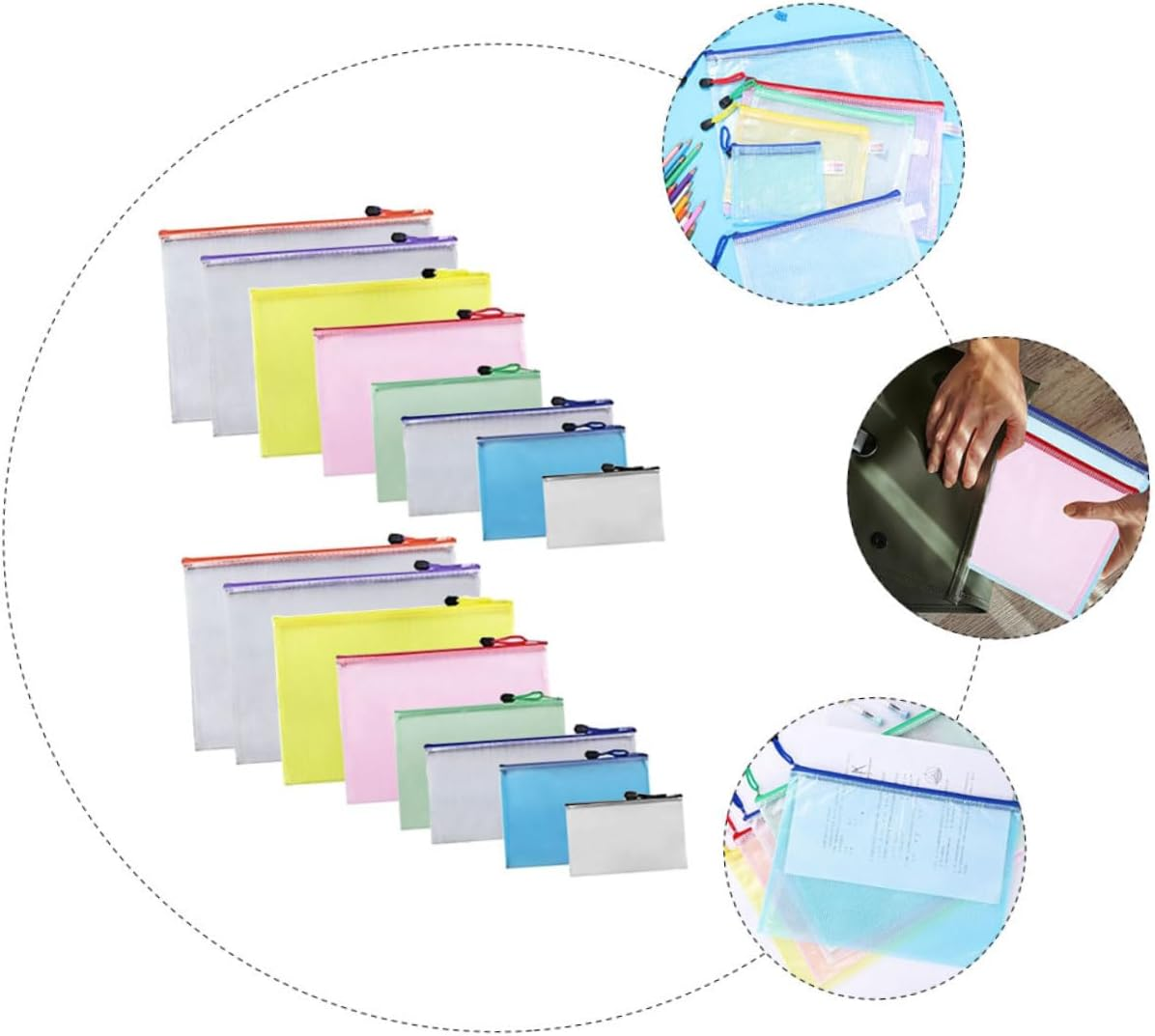 SHOWERORO 16Pcs Mesh Zipper Pouches Document Bag Zipper for Travel Organization Random Color image number 6