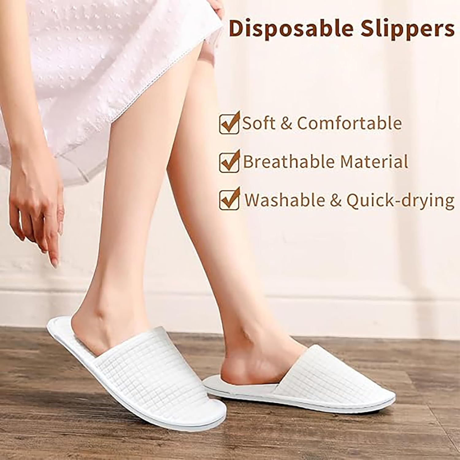 8 Pairs SPA Slippers, Disposable Hotel Slipper, Indoor Slipper for Guests, Fit Women Men Travel, Hotel, House Guests (With Shoe Storage Bag) image number 5