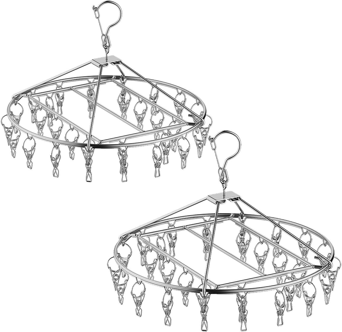 DAWNTREES Stainless Steel Clothes Drying Rack with 30 Clothespin Pegs,2 Pack,Sock Underwear Hanger,Socks Drying Hanger image number 1