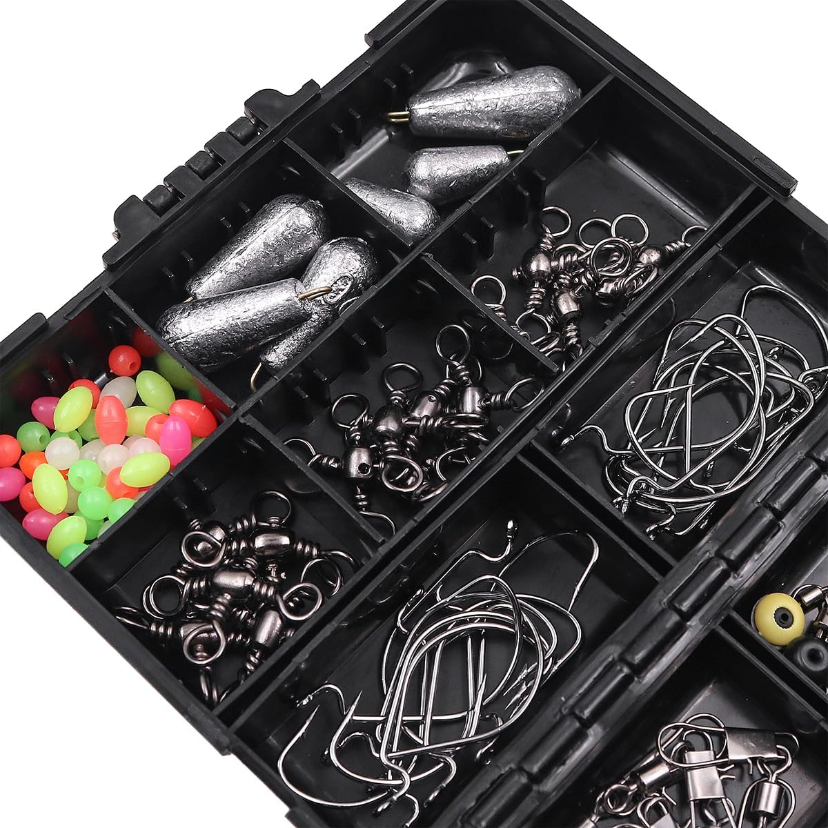 NUZAMAS 160-Piece Fishing Accessories Kit - Lure Sea and Rocky Fishing Set Box with Swivels, Snaps, Bass Casting Sinker Weights, Line Beads, Jig Hooks image number 5