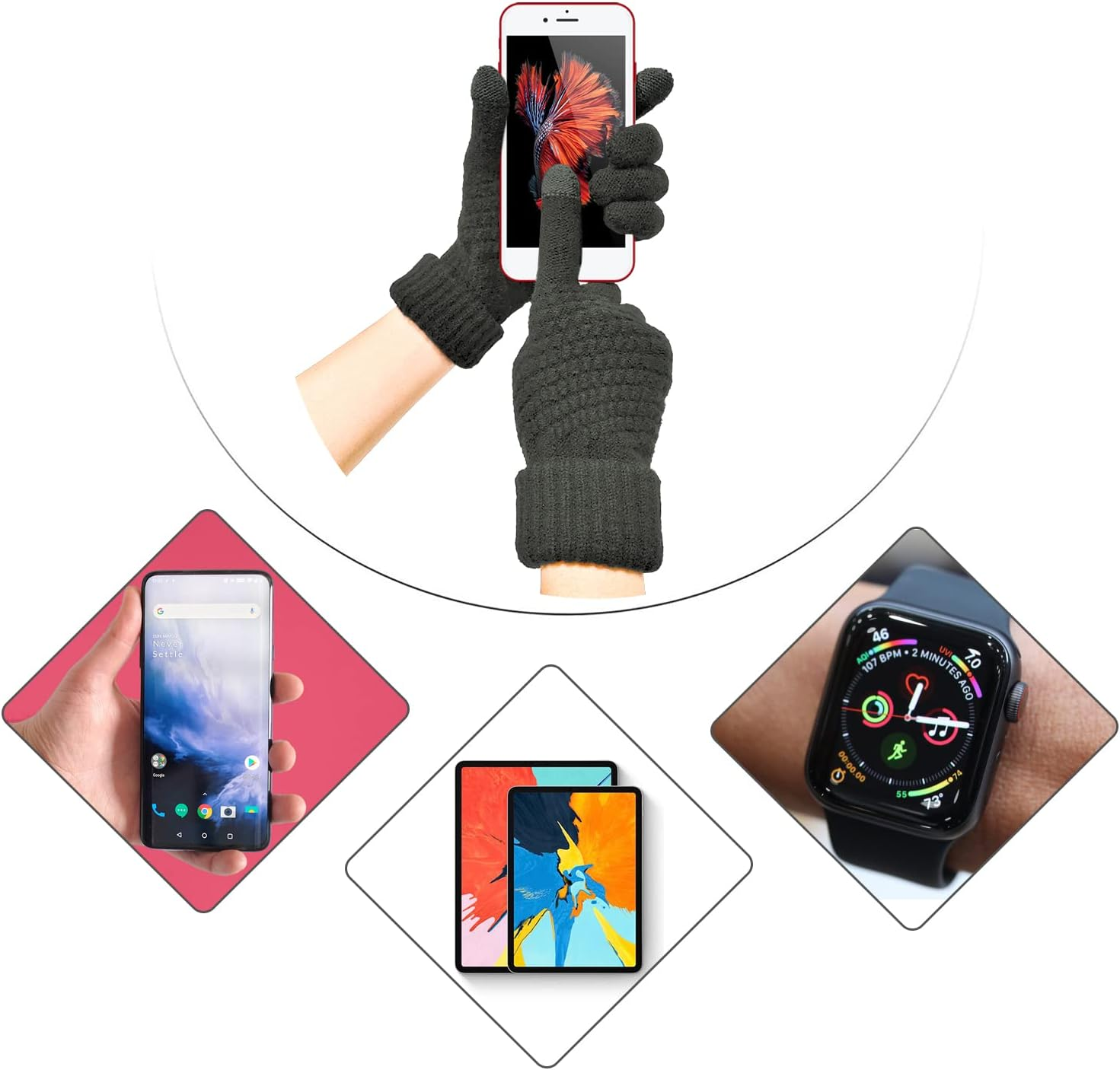 Yoklili Winter Knit Beanie Hat Neck Warmer Gloves Set, Fleece Lined Skull Cap Infinity Scarves Touch Screen Mittens for Men Women - Black image number 6