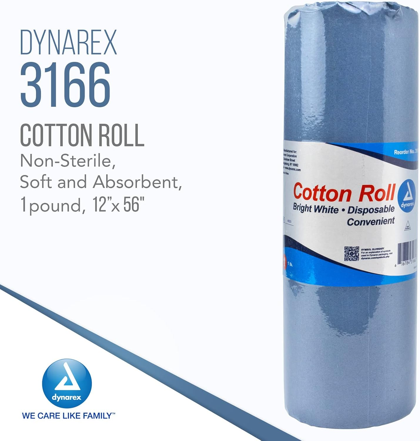 Dynarex Cotton Roll &ndash; Non-Sterile, Soft and Absorbent Cotton in an Easy to Tear & Use Roll, 1-Pound, 12&rdquo; X 56", White, 1 - Dynarex Cotton Roll image number 3