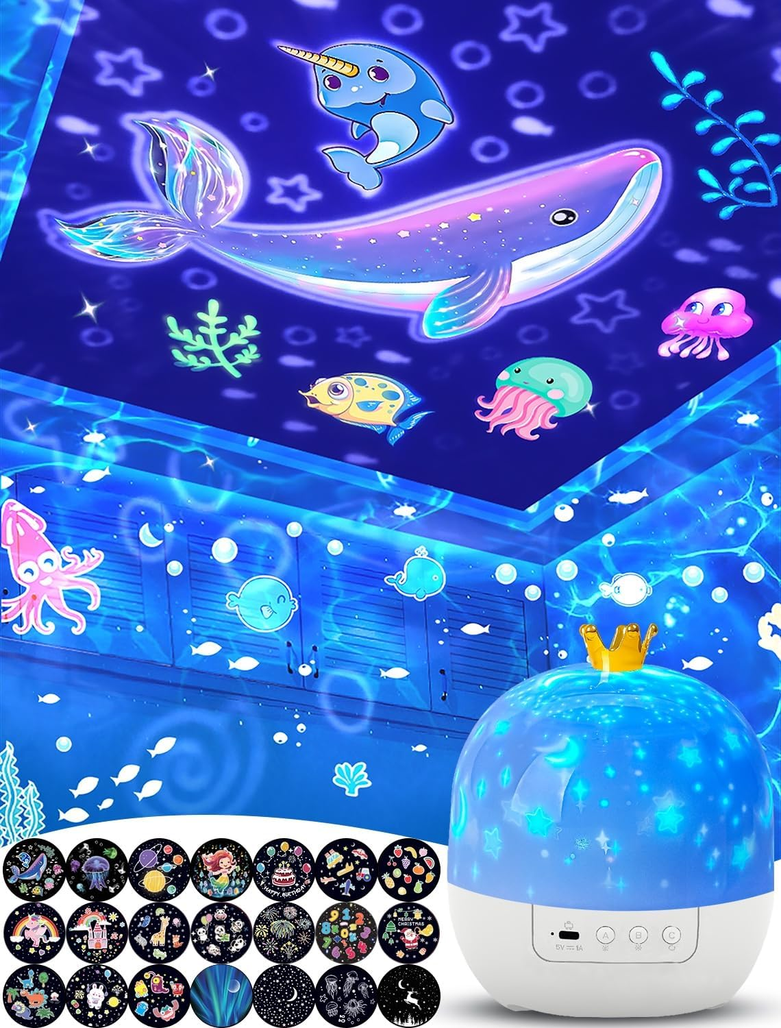 21 Sets of Films, Projector Night Light for Kids Bedroom, Ceiling, Baby Night Light Projector, Star Galaxy Projector for Kids Girls Boys with 360&deg; Rotation Dimmable for Christmas, Nursery, Room Decor image number 2