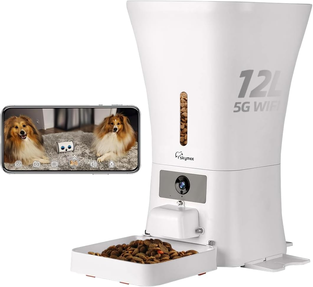 SKYMEE 12L Wifi Pet Feeder Automatic Food Dispenser for Cats & Dogs-Support 2.4G & 5G-1080P Full HD Pet Camera Treat Dispenser with Night Vision and 2-Way Audio image number 5
