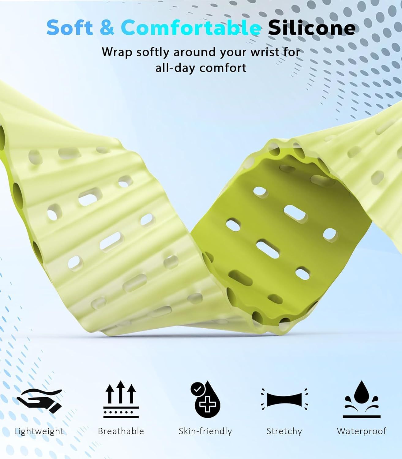 Astorgos Bicolor Ocean Band for Apple Watch Ultra 3/2/1 49 Mm, S11/S10 46 Mm, 9/8/7 45 Mm, SE3/SE2/SE/6/5/4 44 Mm, 3/2/1 42 Mm, Metal Connector Extra Long Breathable Sports Watch Strap, S + TL Green image number 4