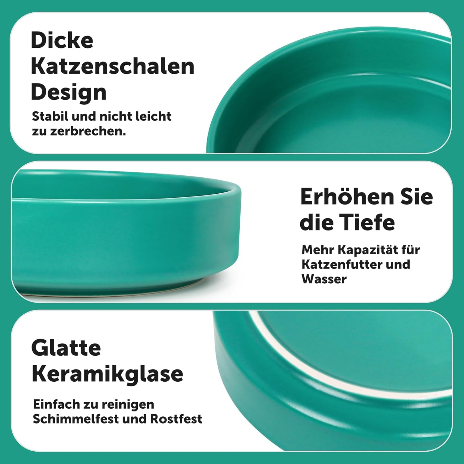 Ceramic Cat Bowl, Set of 3, Cat Feeding Bowl, Cat Food Bowl, Cat Food Bowl, Water Feeding Bowl, Cat Bowl Set to Relieve Whisker Fatigue image number 2