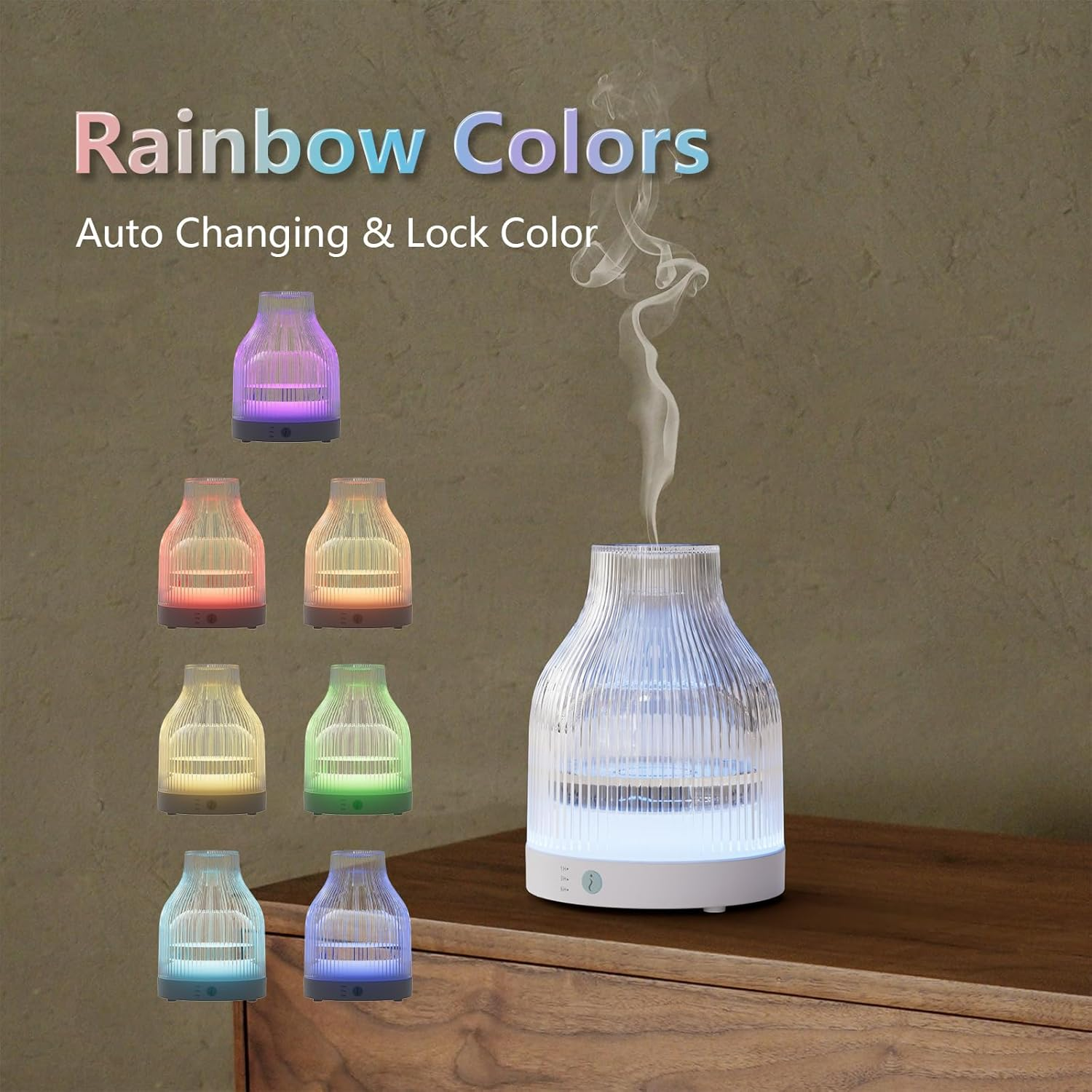 SOICARE Elegant Glass Reservoir Essential Oil Diffuser 200ML, One Button Control Glass Diffuser with Rainbow Colors for Home Office Bedroom Gift image number 5