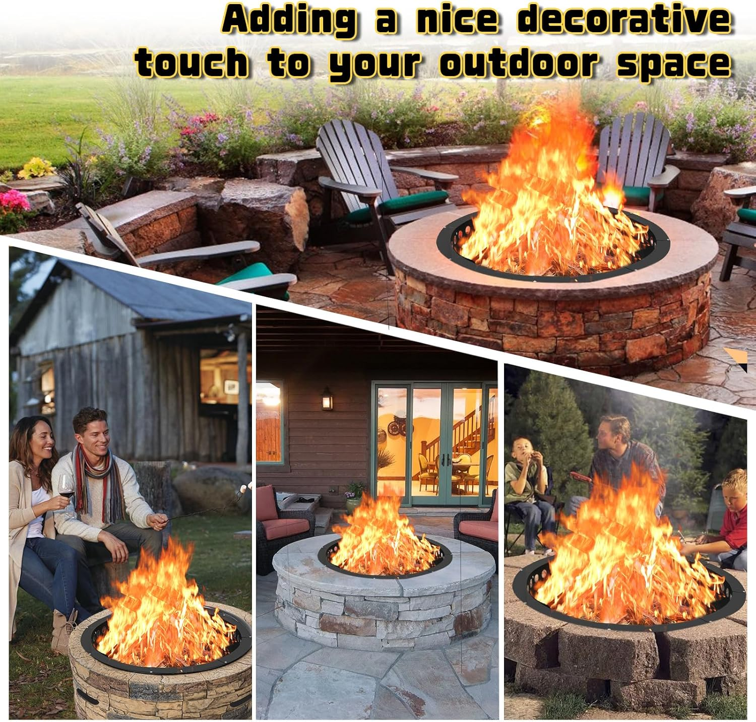30 Inch Fire Pit Ring,Heavy Duty Metal Smokeless Permanent Large round Insert Firepit for Outdoor Fire Liner Wood Burning Heavy