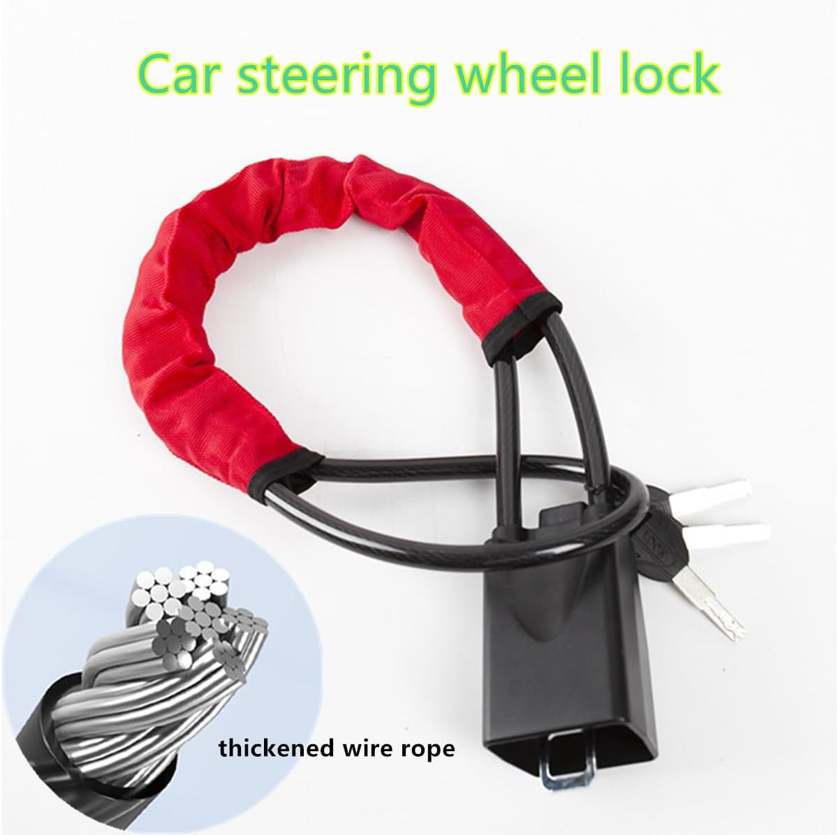 Car Steering Wheel Lock, Thick Cable Handlebar Lock, Universal Burglar Lock, with Three Keys, Suitable for Most Vehicles, Suvs, Golf Carts, Trucks (Red) image number 3