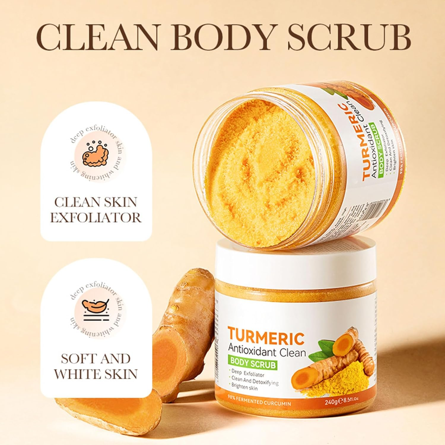 Turmeric Sugar Scrub - Hydrating Brightening Scrub - Body Exfoliator for Scars & Stretchmarks, Great for Daily Use, Turmeric Lightening Scrub for Face & Body, 240G image number 5
