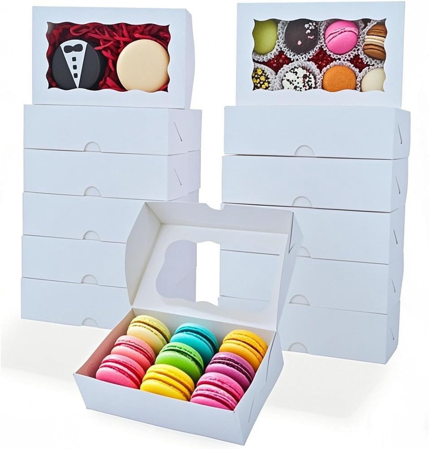 Romantic Baking 15 Pack White 7 X 4 3/8 X 1 1/2In Cookies Boxes with Window - Perfect for Wedding, Baby Shower & More - 100, Brown(Diy Assembly) image number 6