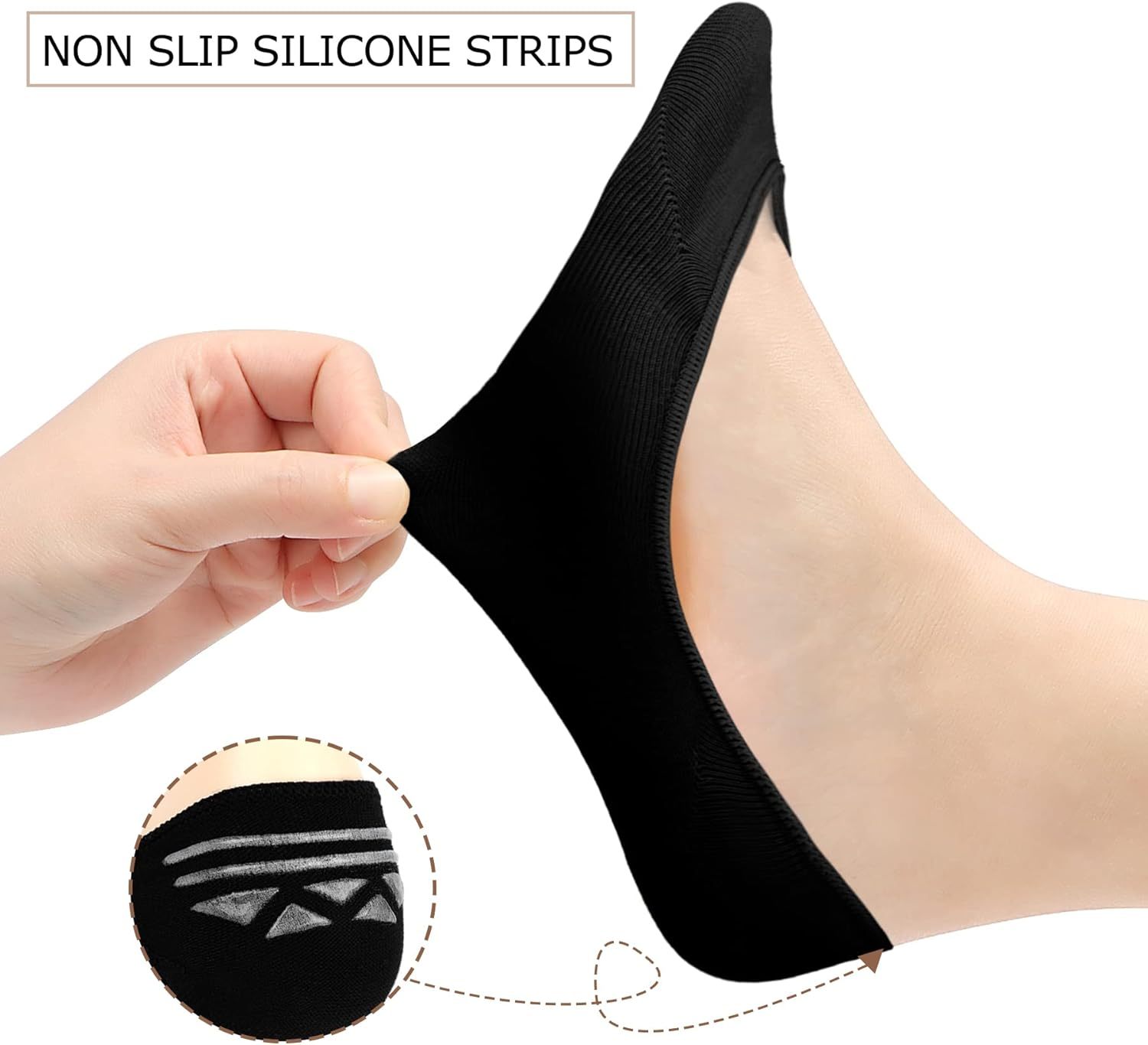 Women No Show Socks - 6 Pairs Non Slip Lace Invisible, Lace Women Shoe Liners Ladies Ultra Low Cut Liner Lace Boat Socks for Sneakers High-Heel Shoes - Black Invisible image number 1