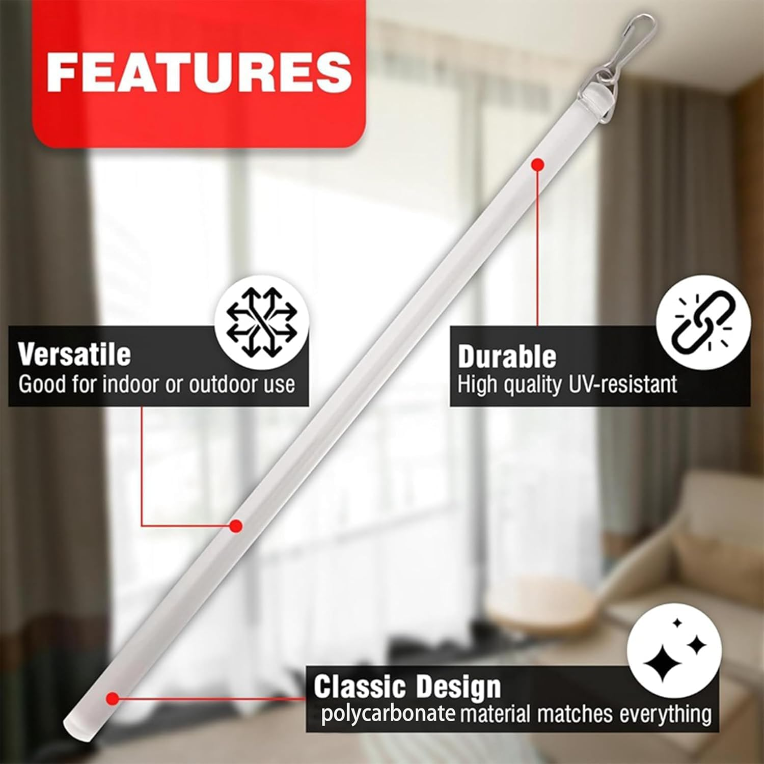 Yharnamite 4 Pcs Clear Acrylic Drapery Wand, Invisible Pull Rod with Hook for Opening and Closing High Hanging Drapes & Heavy Curtains in Homes & Offices image number 6