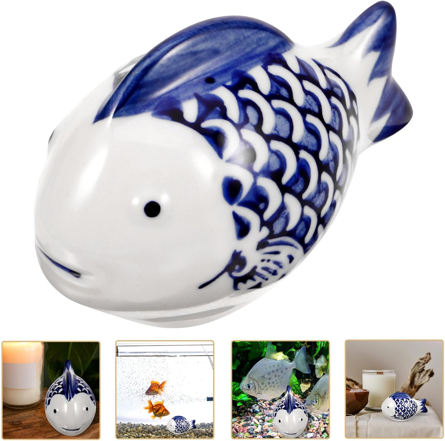 Kichvoe Ceramic Aquarium Blue and White Porcelain Floating Realistic Artificial Fish Tank Decorations Underwater Tea Pet Fish Desktop Ornaments