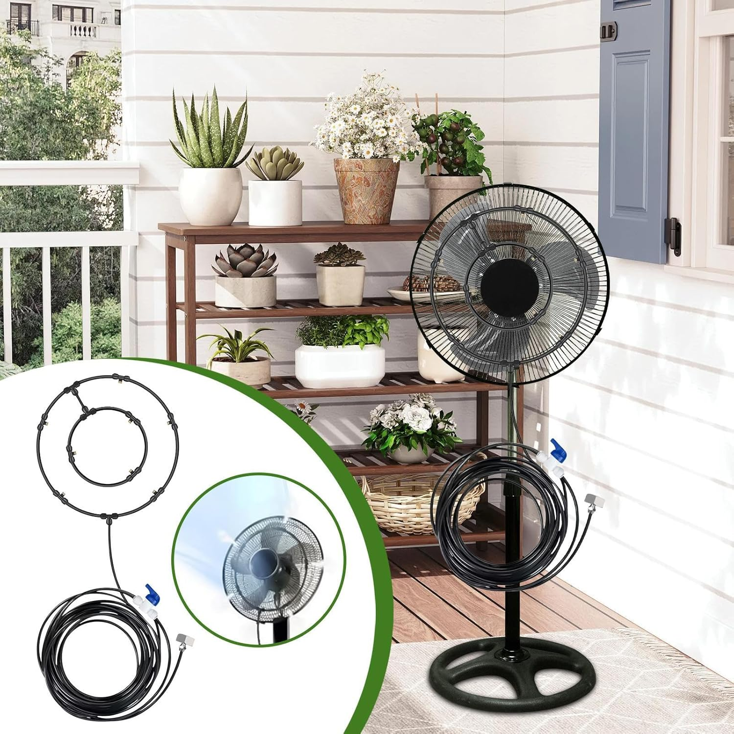 Misting Set for Fan,Fan Misters for Cooling Outdoor | 8-Meter Hose Multi-Nozzle Air Purification Water Sprayer for Event Tents Backyard Garden Deck Dog Kennel Porch BBQ - Single Lap image number 5