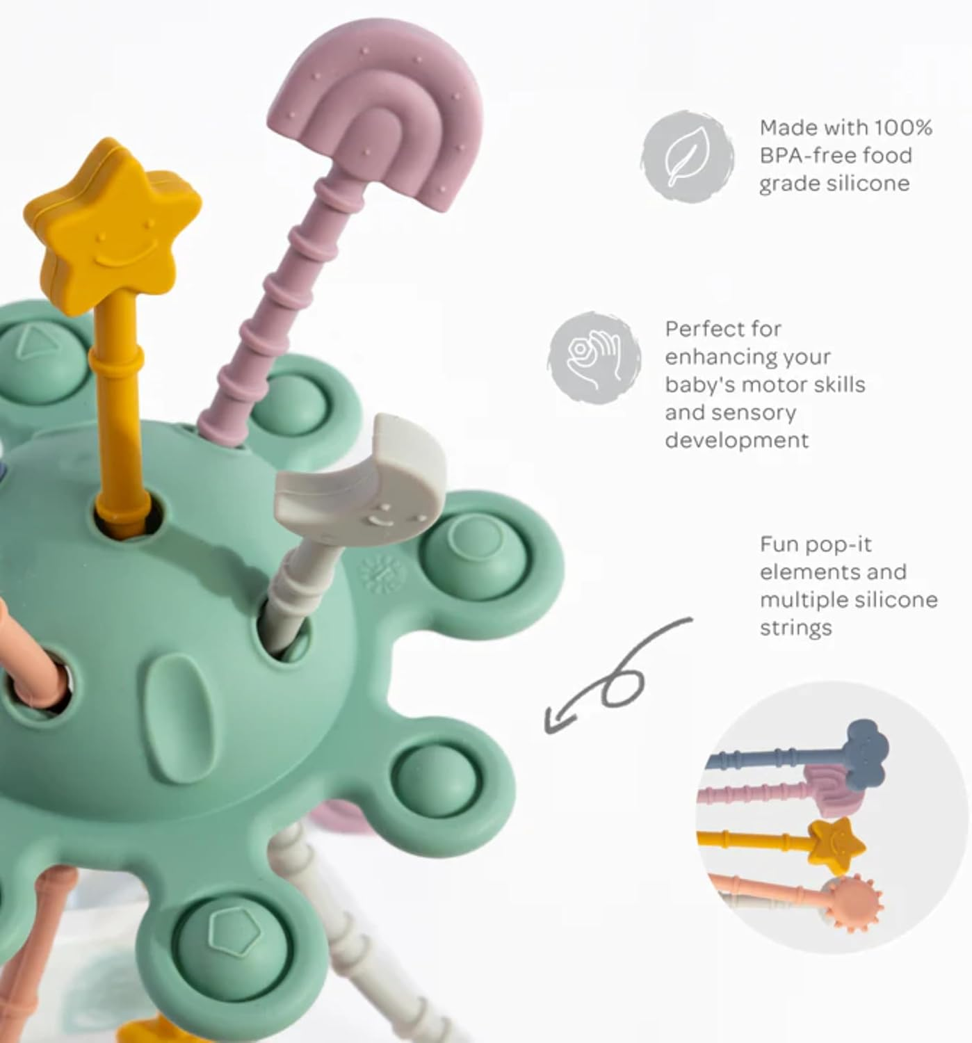 Playground Montessori Toys for Babies, Colorful Pull String Interactive Toy, Travel Toys for Babies, Sensory Toys for Toddlers, Fine Motor Skills Kids Toys Gifts, Silicone BPA Free image number 1