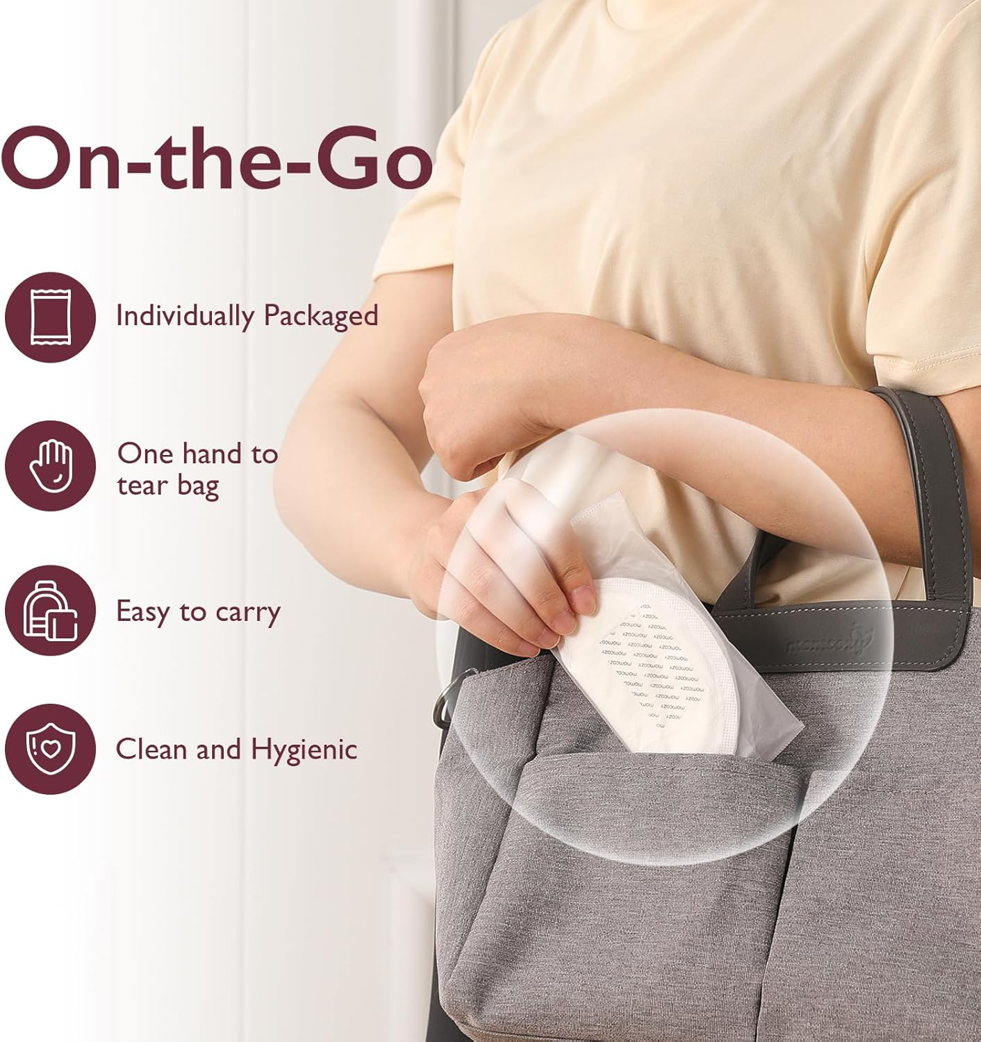 Momcozy Ultra-Thin Disposable Nursing Pads, Ultra-Absorbent and Breathable Portable Breast Pads for Mothers, Keep Dry Continuously, Make Breasts Light and Unburdened, Individually Packaged（60 Count） image number 3