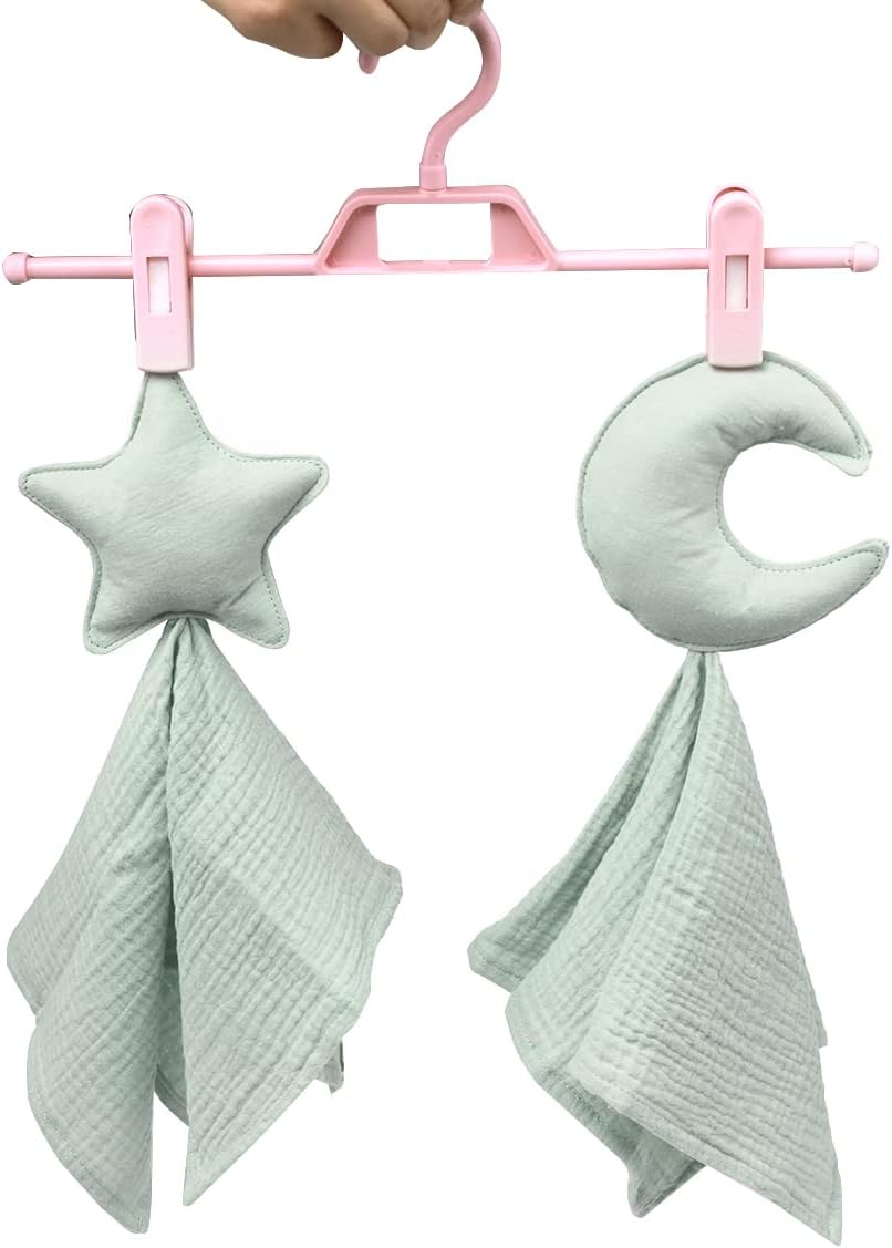 Stars and Moon Soft Security Blanket Lovey Gifts for Newborn Boys and Girls Muslin Swaddle (Bean Green) image number 3