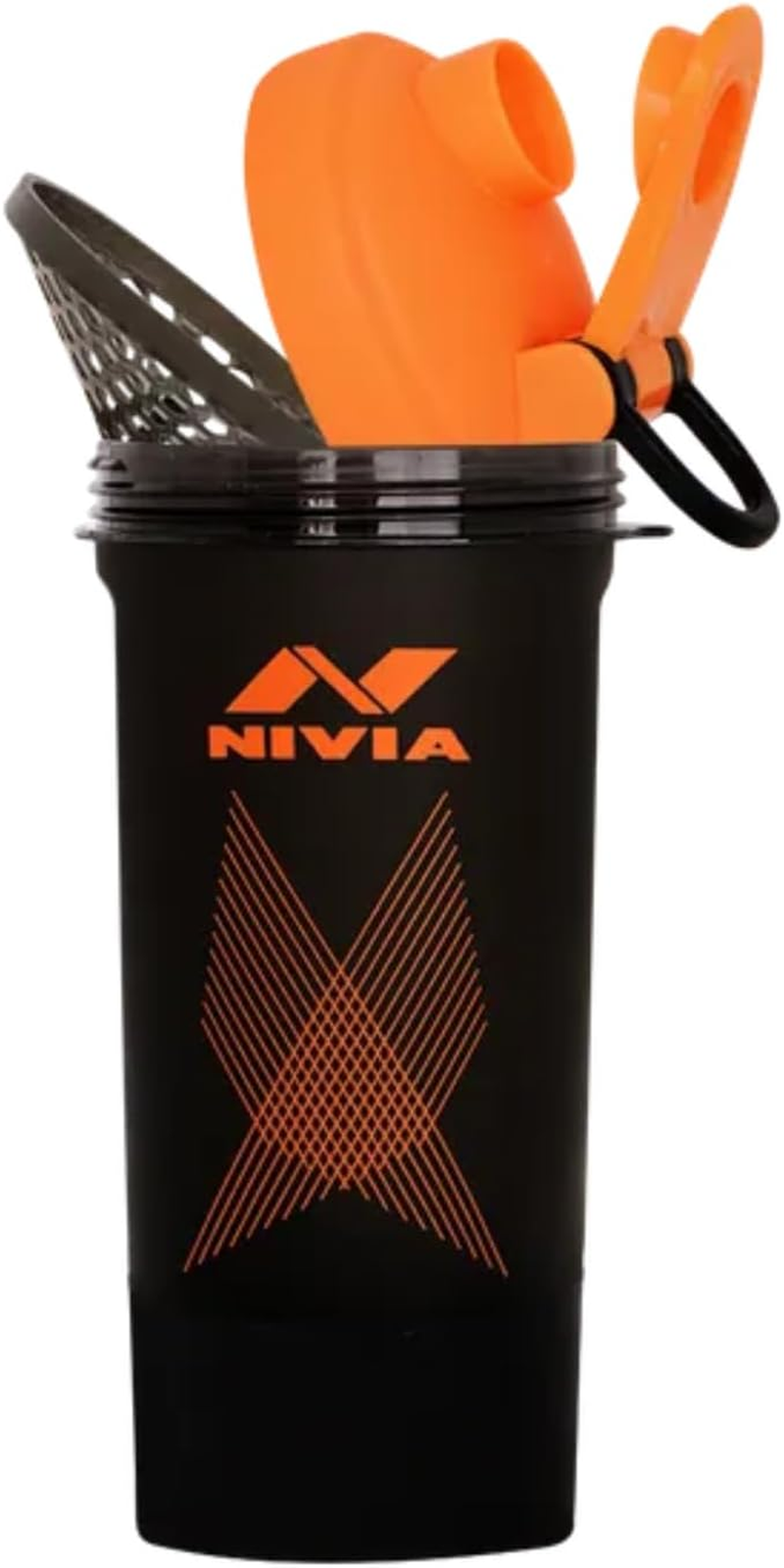 Nivia Venom Sports 650 Ml Shaker Bottle with Extra Compartment - Ideal for Protein (Orange, Capacity - 650 Ml) | Material - Plastic | for Sports, Cycling, Gym, Running, Training | Gym Water Bottles image number 2